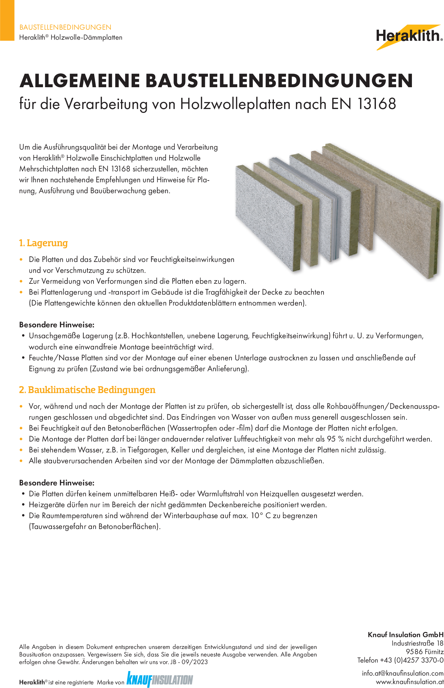 Allgemeine Baustellenbedingungen für die Verarbeitung von Holzwolleplatten