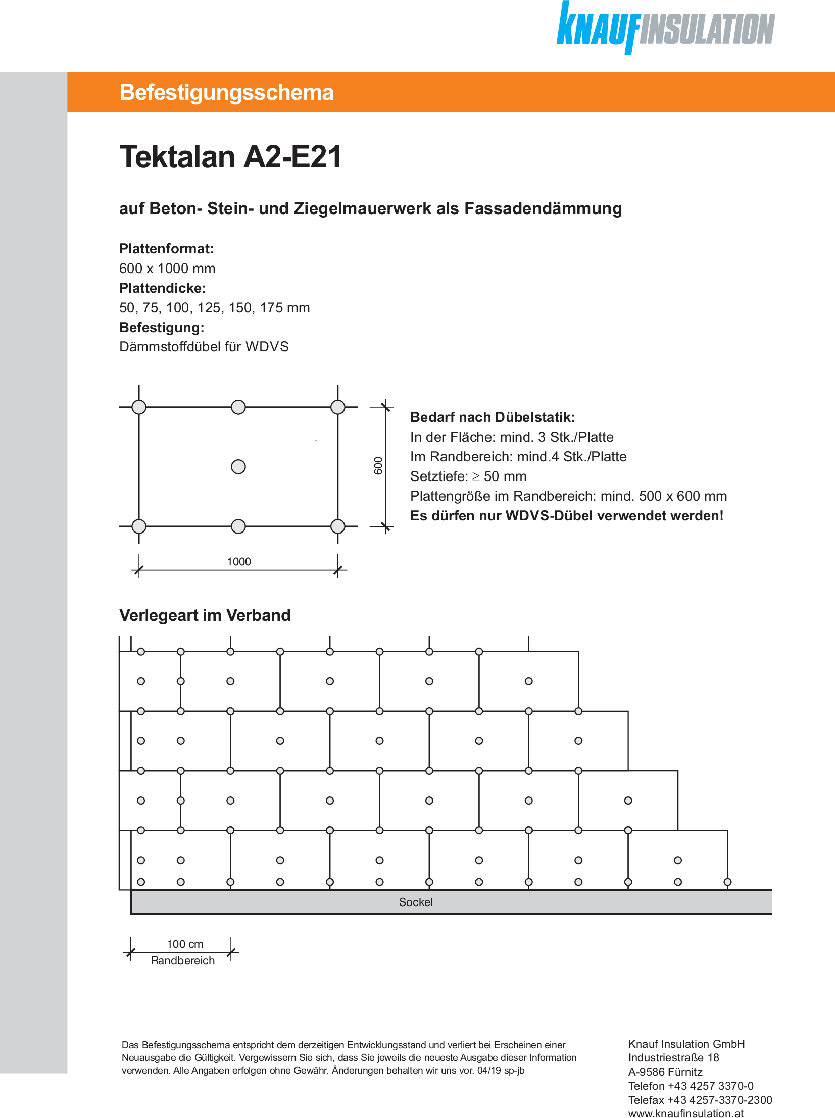 Tektalan A2-E21, Befestigungsschema