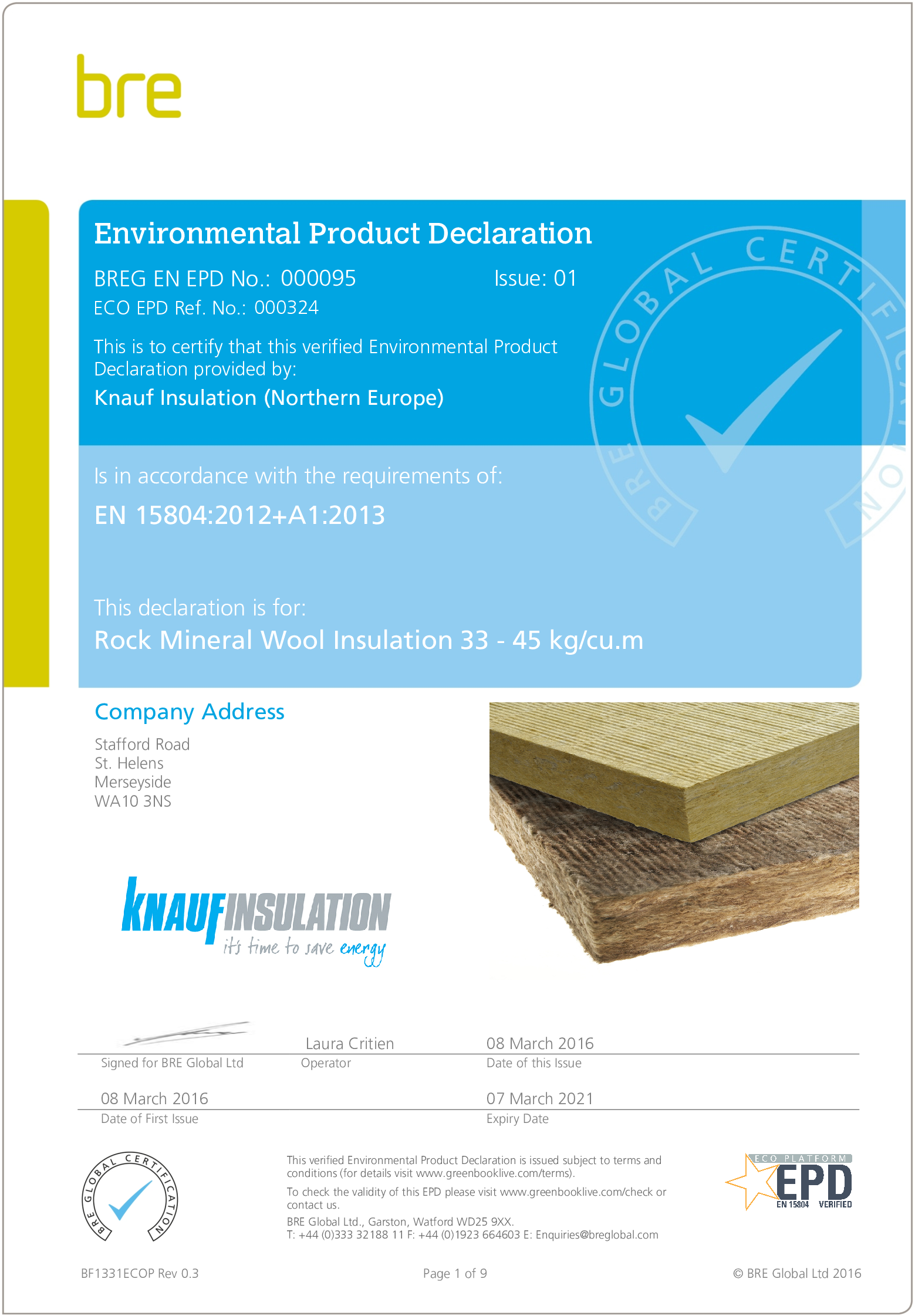 RMW Insulation 33 - 45 kg/cu.m