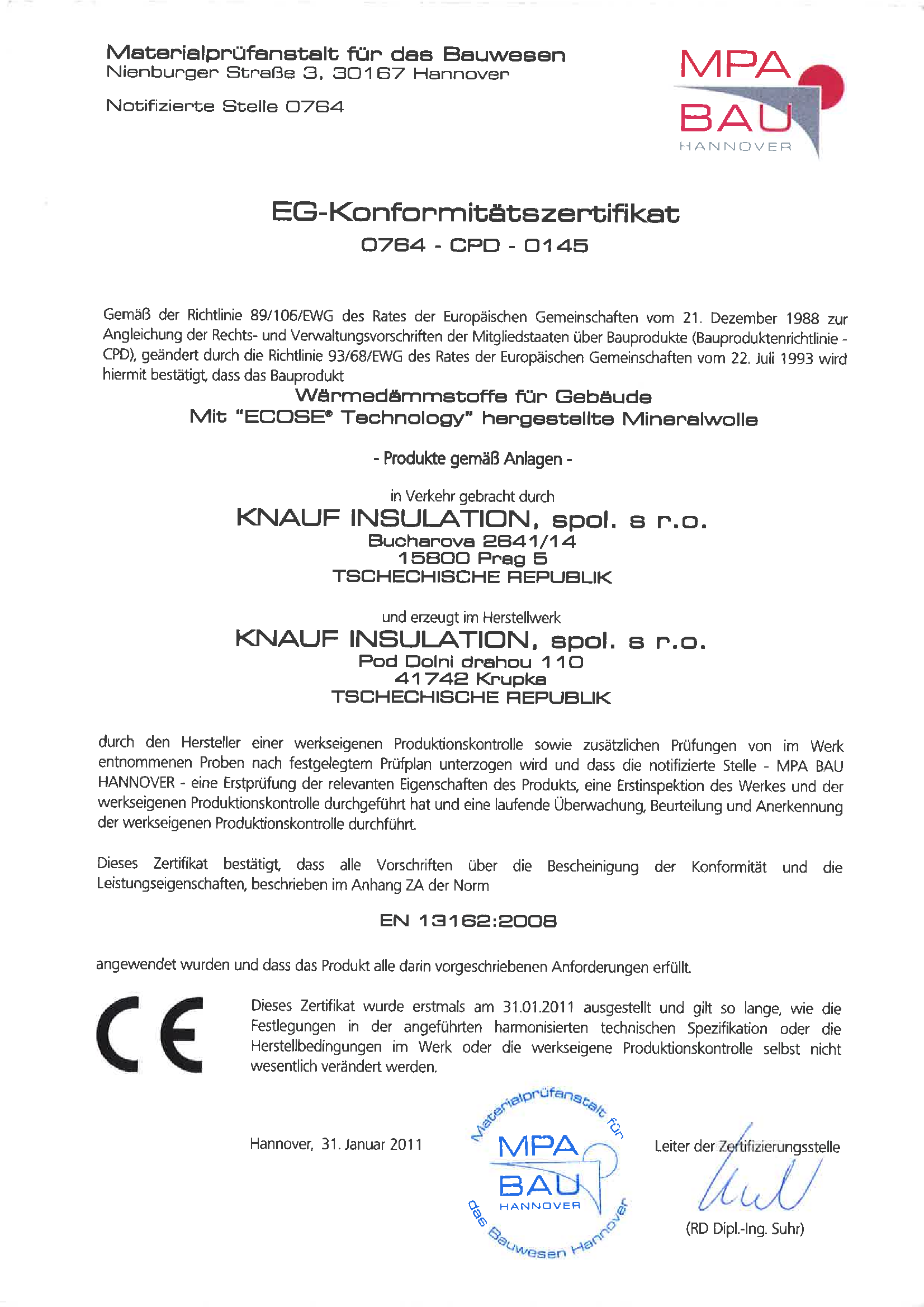 Certyfikat CE ECOSE oryginalny