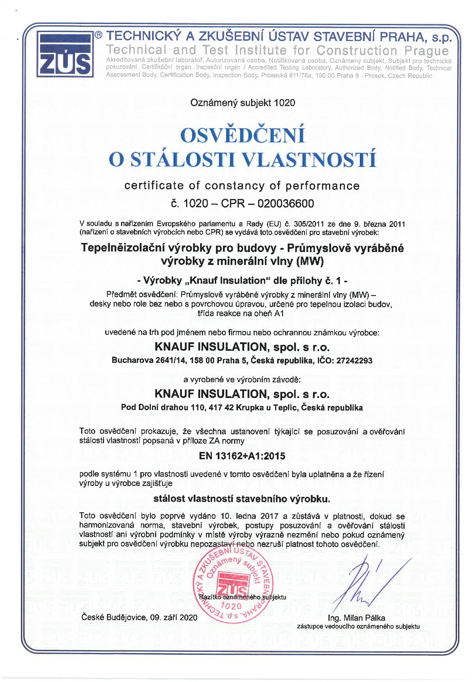 CE certifikát UNIFIT 032