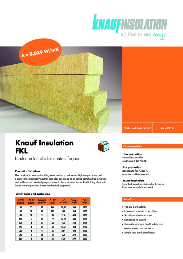 Datasheet - FKL Rock Mineral Wool for ETICS