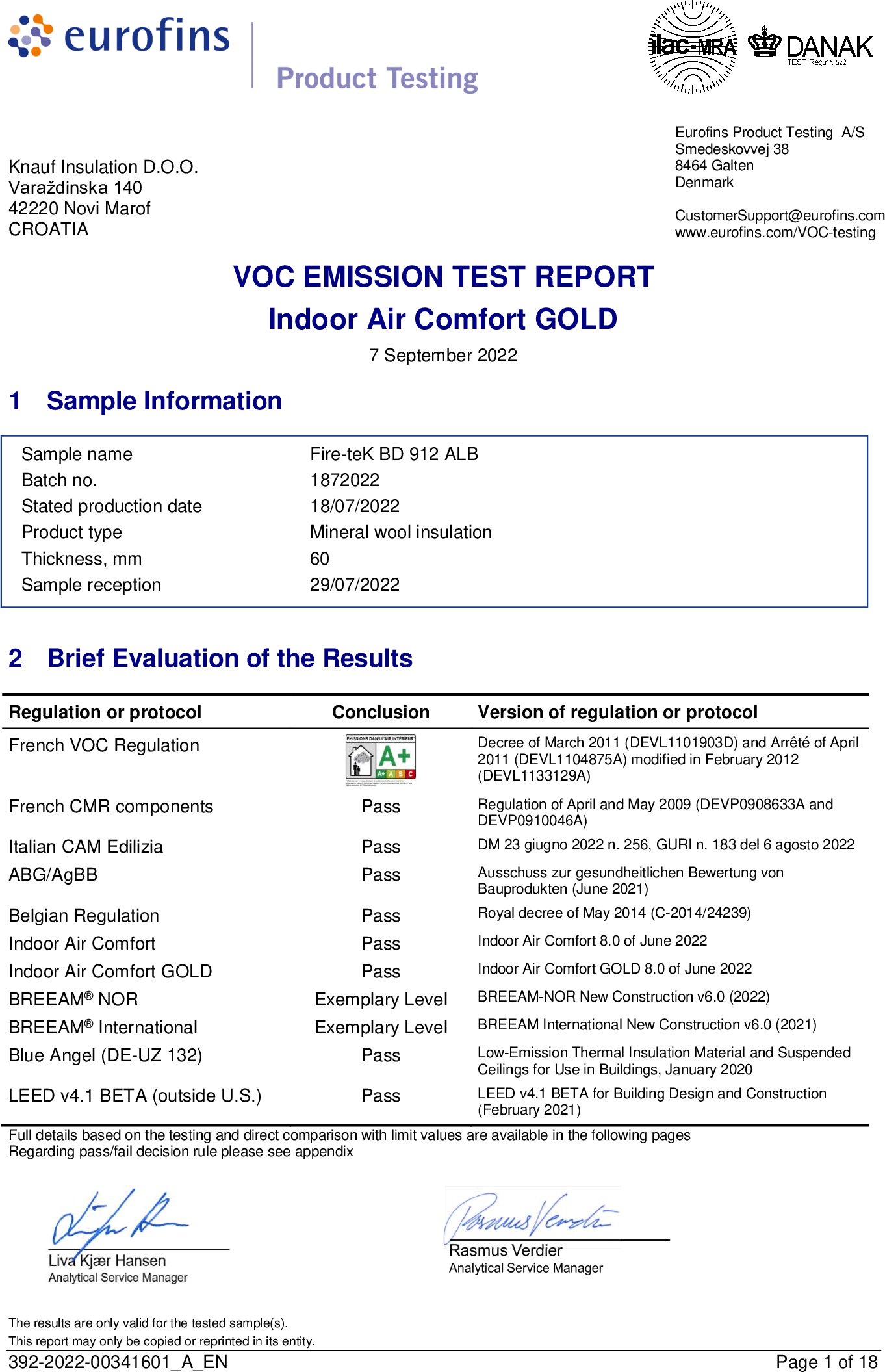 Test report _black aluminium facing _ 392-2022-00341601_A_EN_Knauf Insulation DOO_IAC GOLD