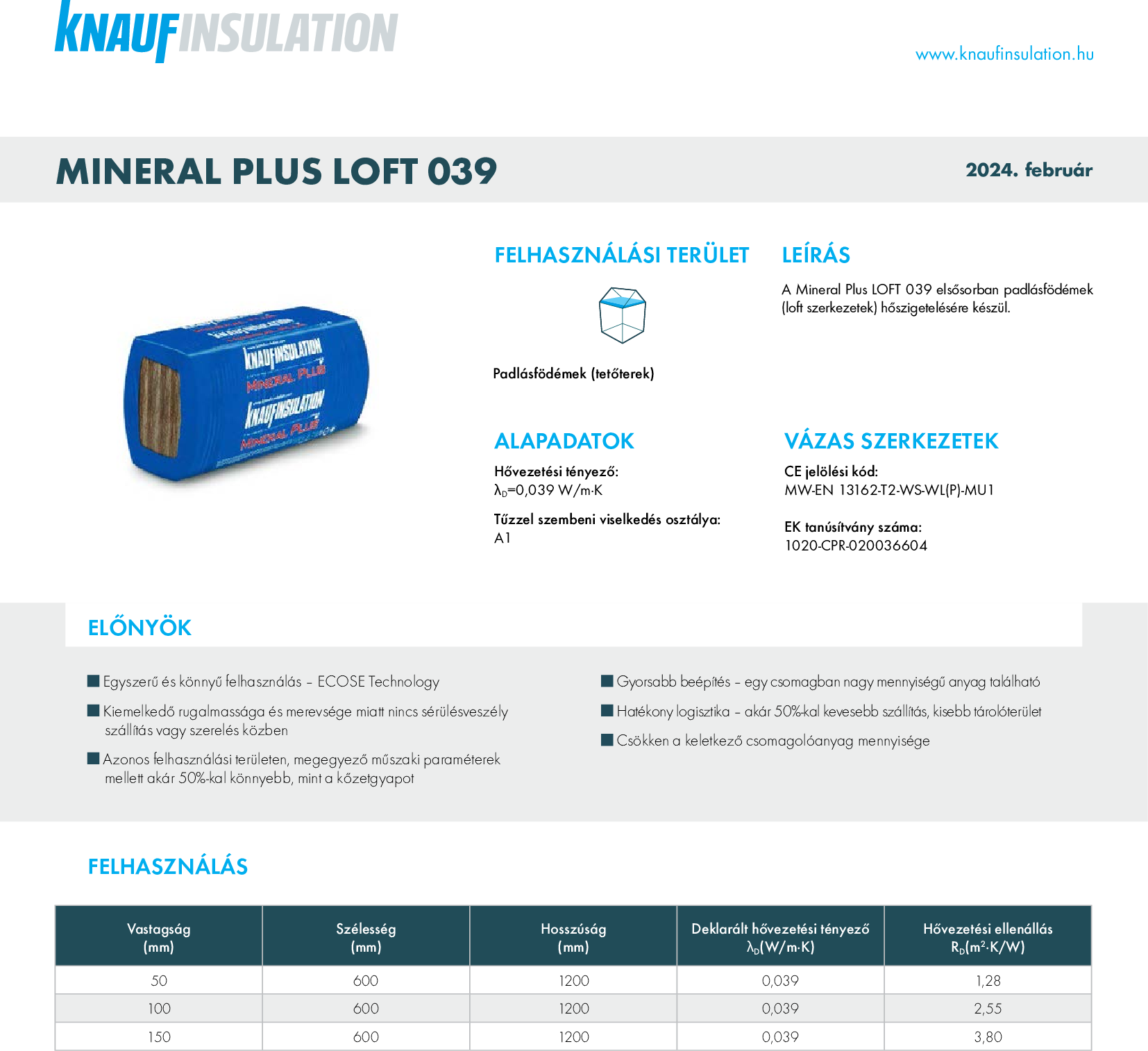 Mineral Plus Loft 039 műszaki adatlap
