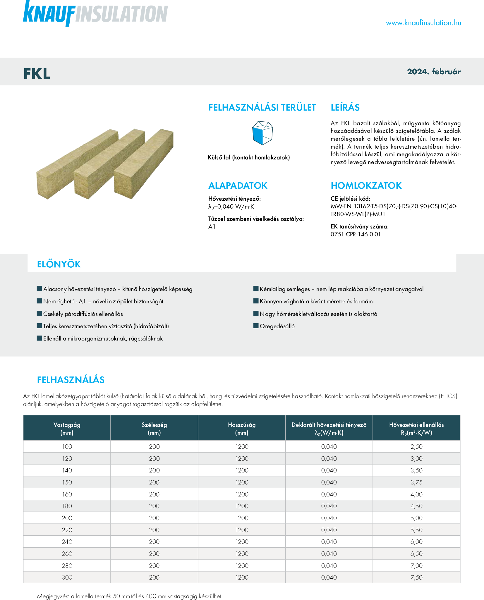 FKL műszaki adatlap