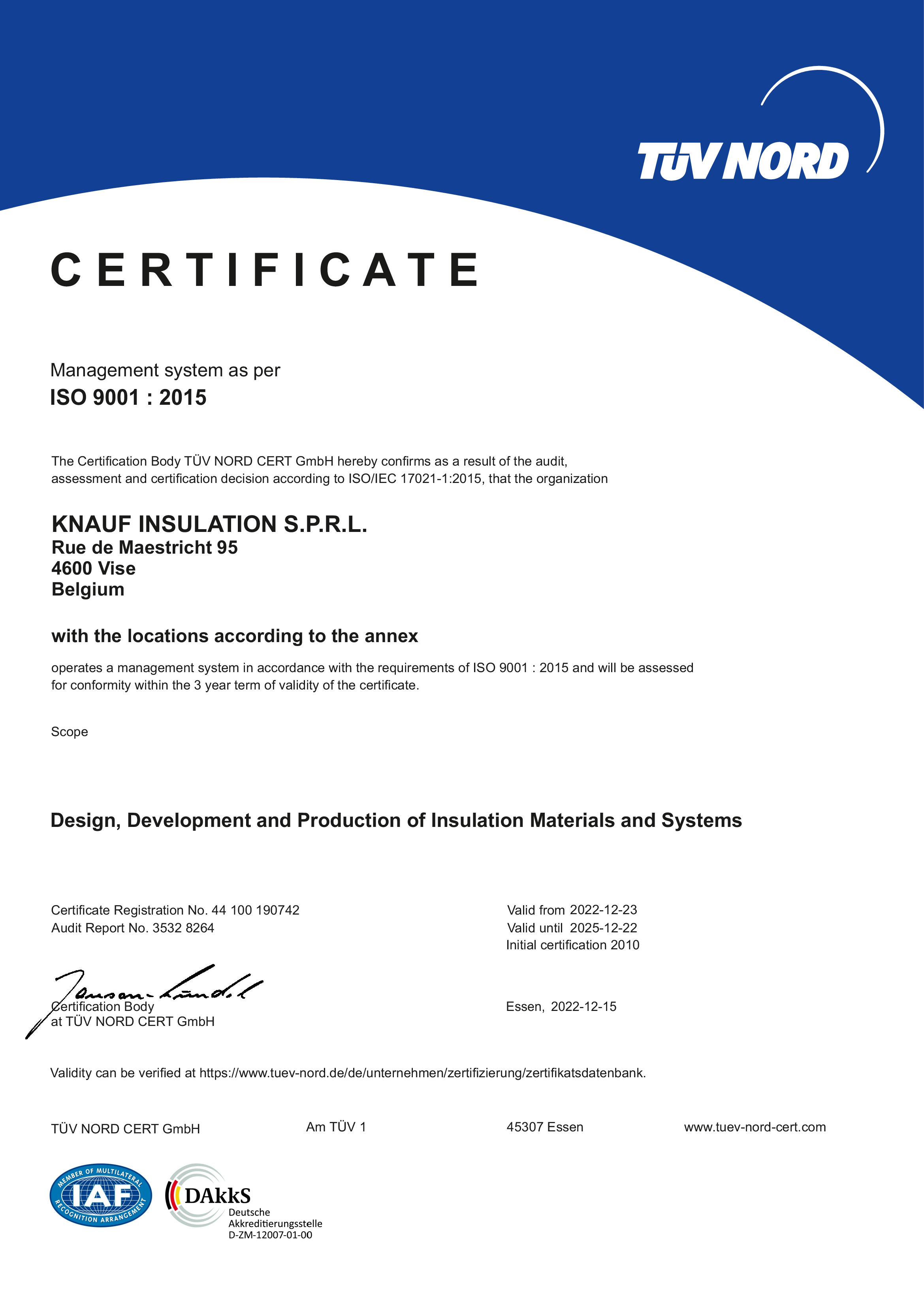 Knauf Insulation - TÜV NORD ISO 9001