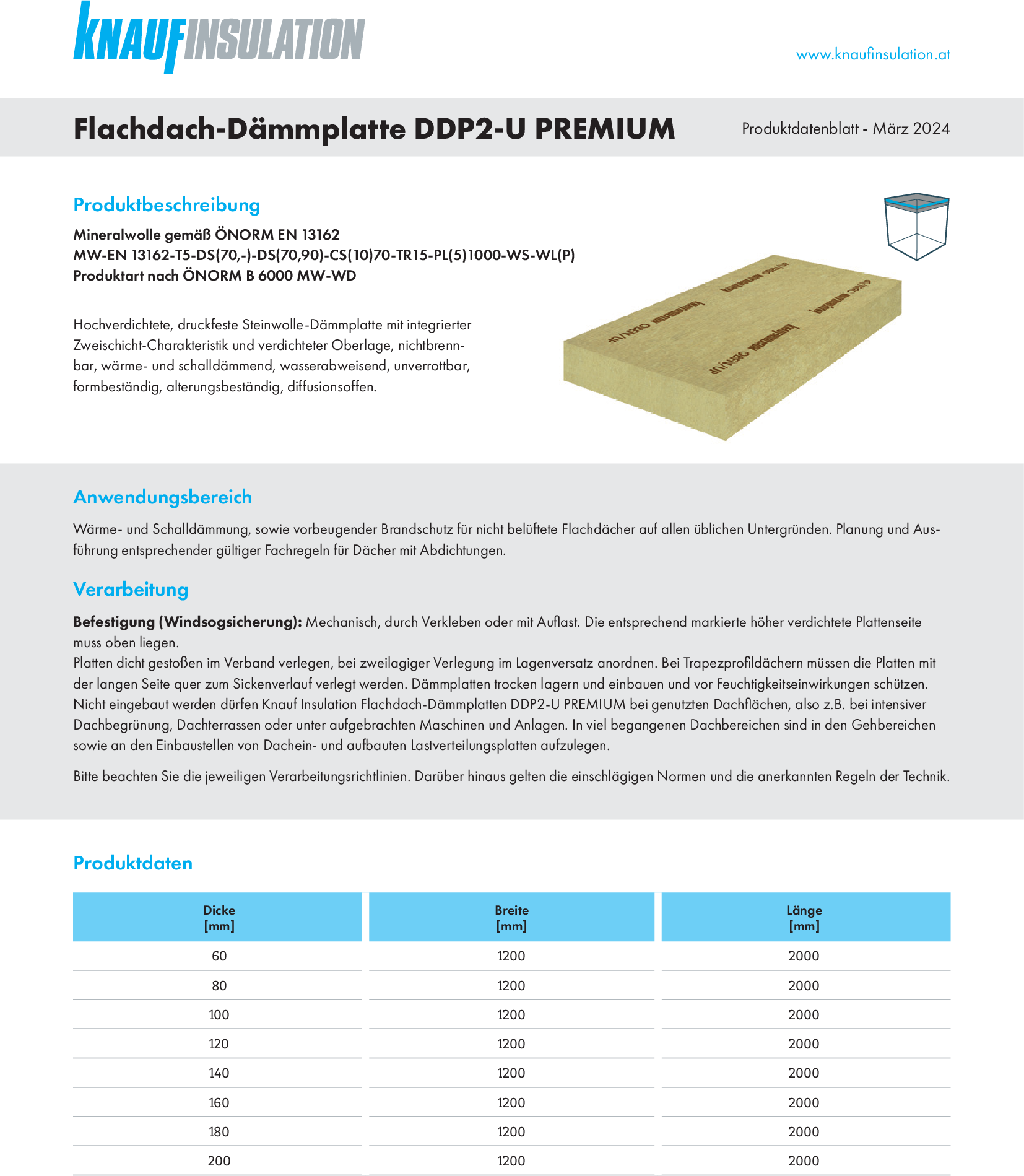 Flachdach-Dämmplatte DDP2-U PREMIUM, Produktdatenblatt