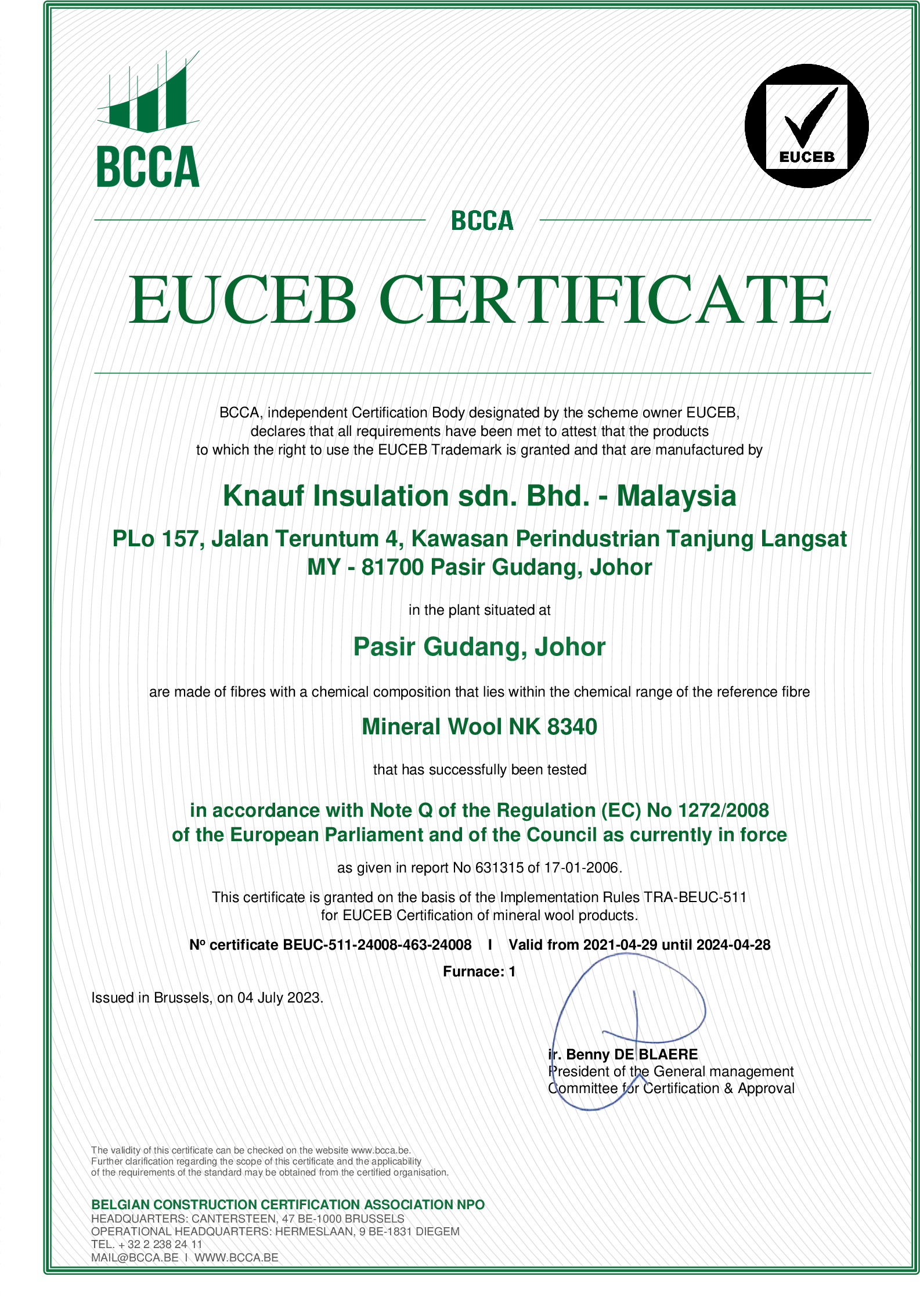 EUCEB_certificate: Glasswool (MY - JOHOR)-1