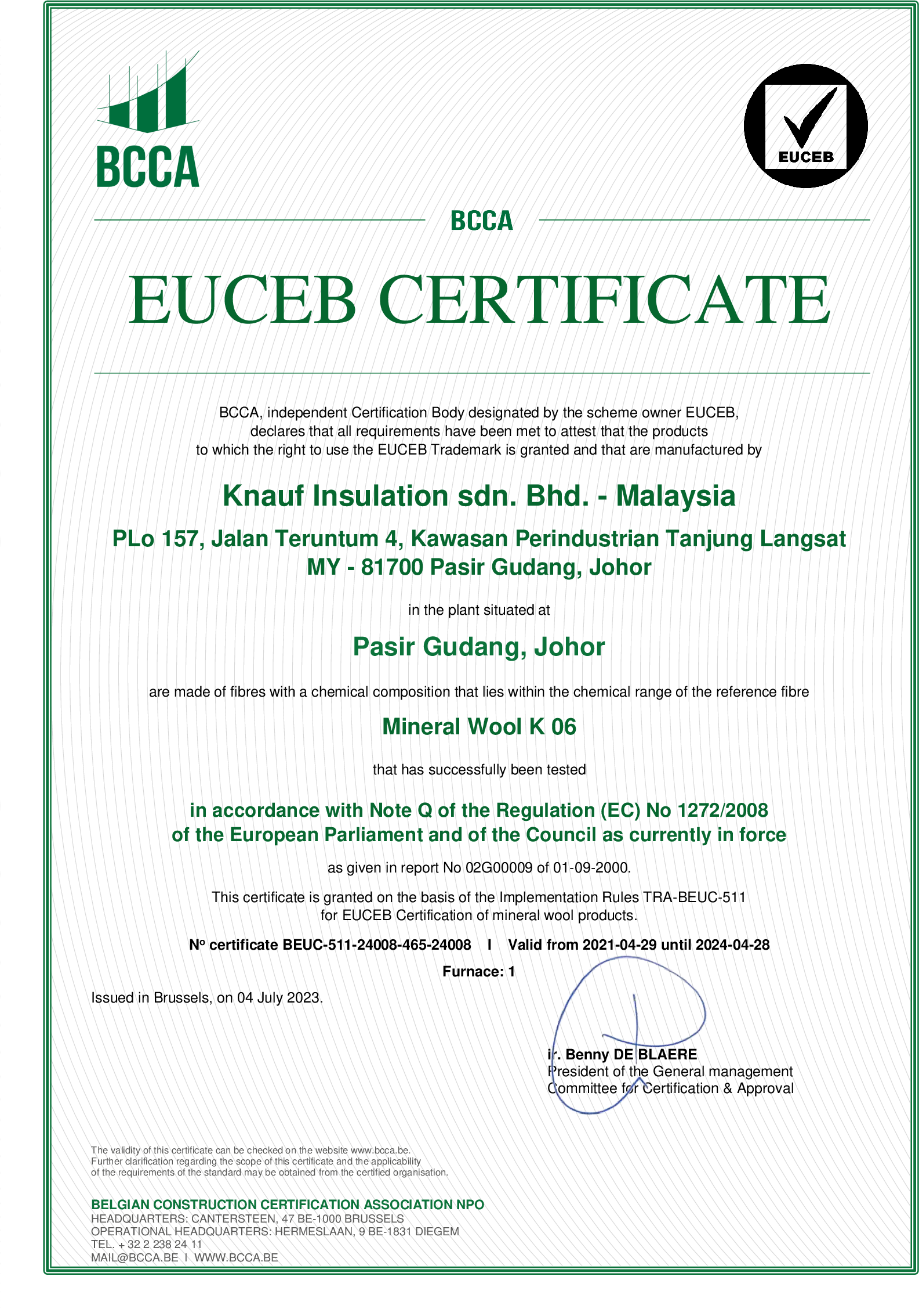 EUCEB_certificate: Glasswool (MY - JOHOR)-2