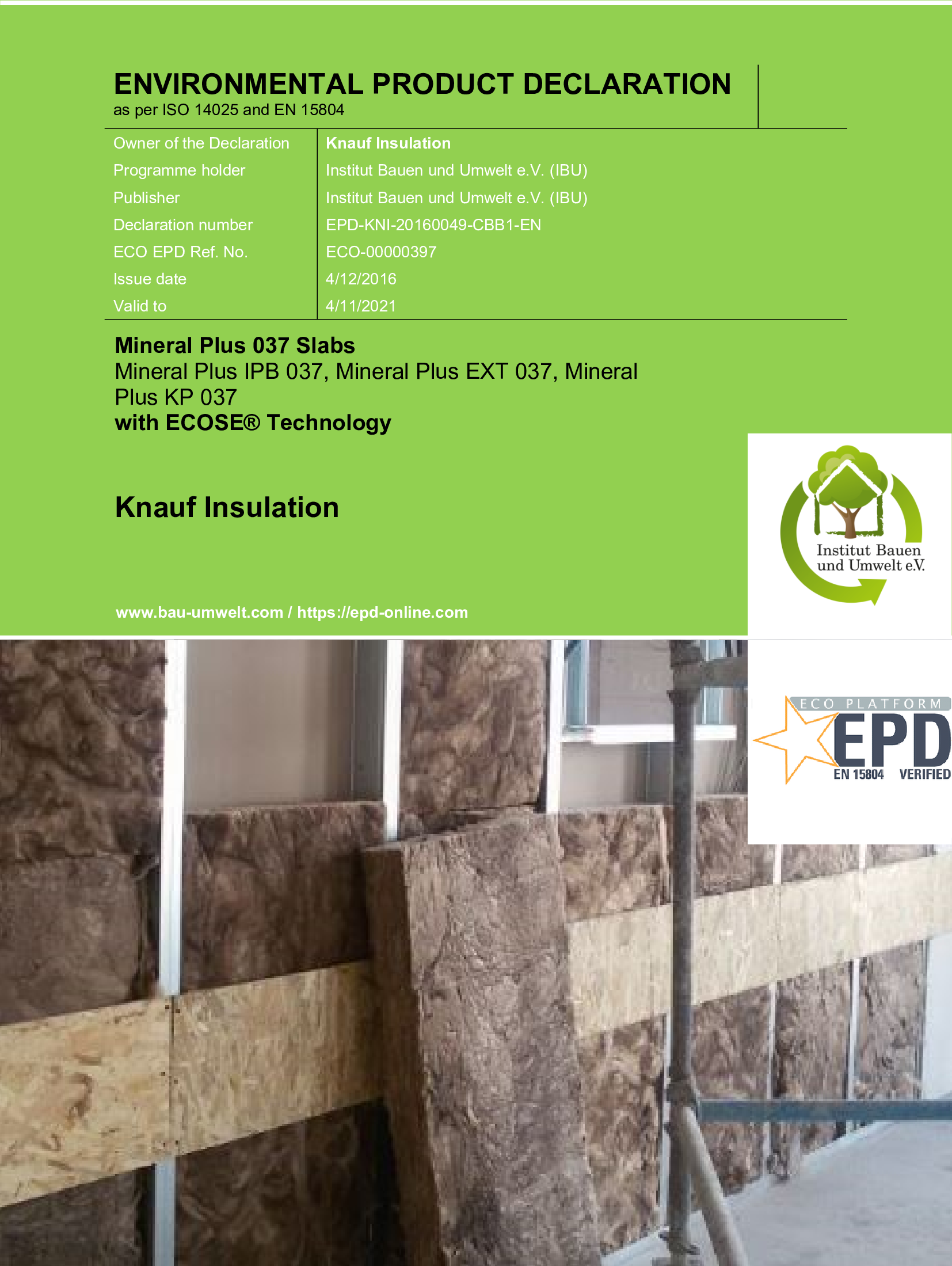Enviromentální prohlášení o produktu (EPD) - MPN Plus 037 (Mineral Plus EXT 037)