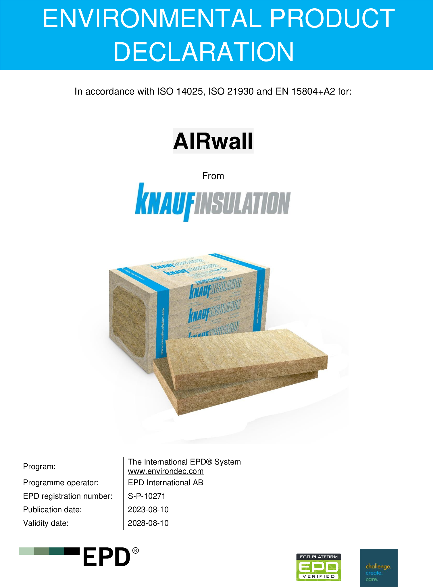 Enviromentální prohlášení o produktu (EPD) - AIRwall