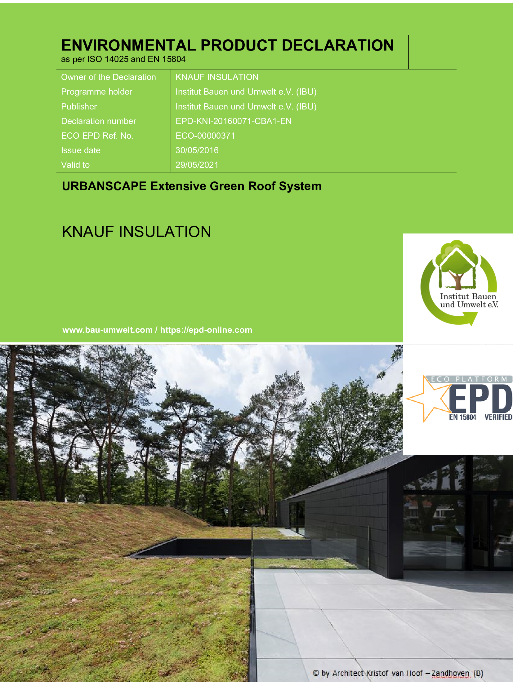 Enviromentální prohlášení o produktu (EPD) - Urbanscape