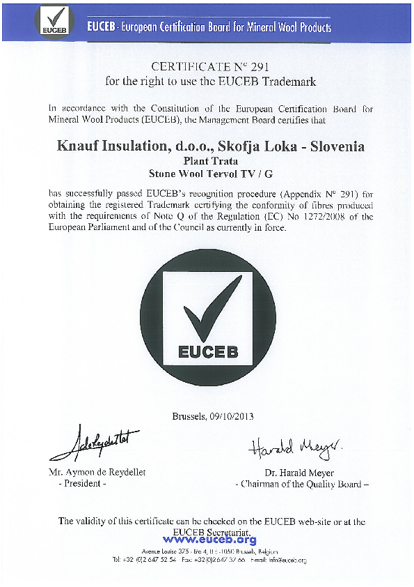 EUCEB Certificate (Skofja Loka Plant)
