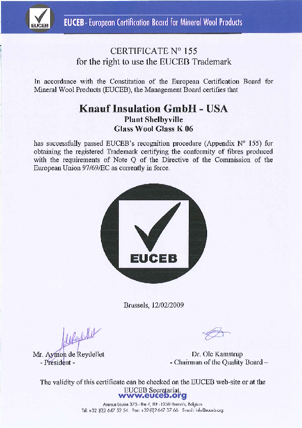 EUCEB Certification: Glasswool