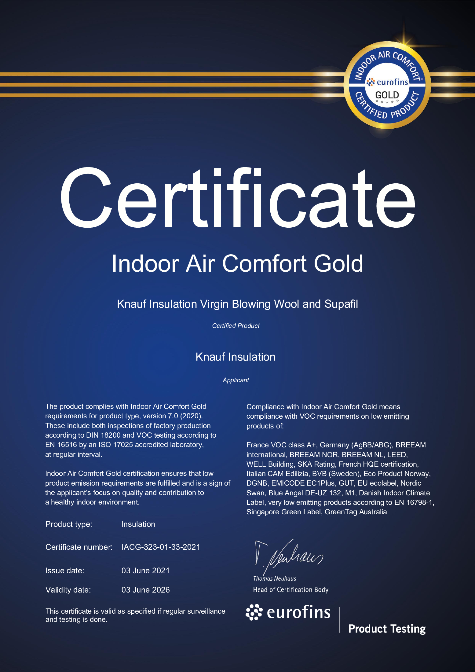 Eurofins - Indoor Air Comfort Gold (Blowing Wool)