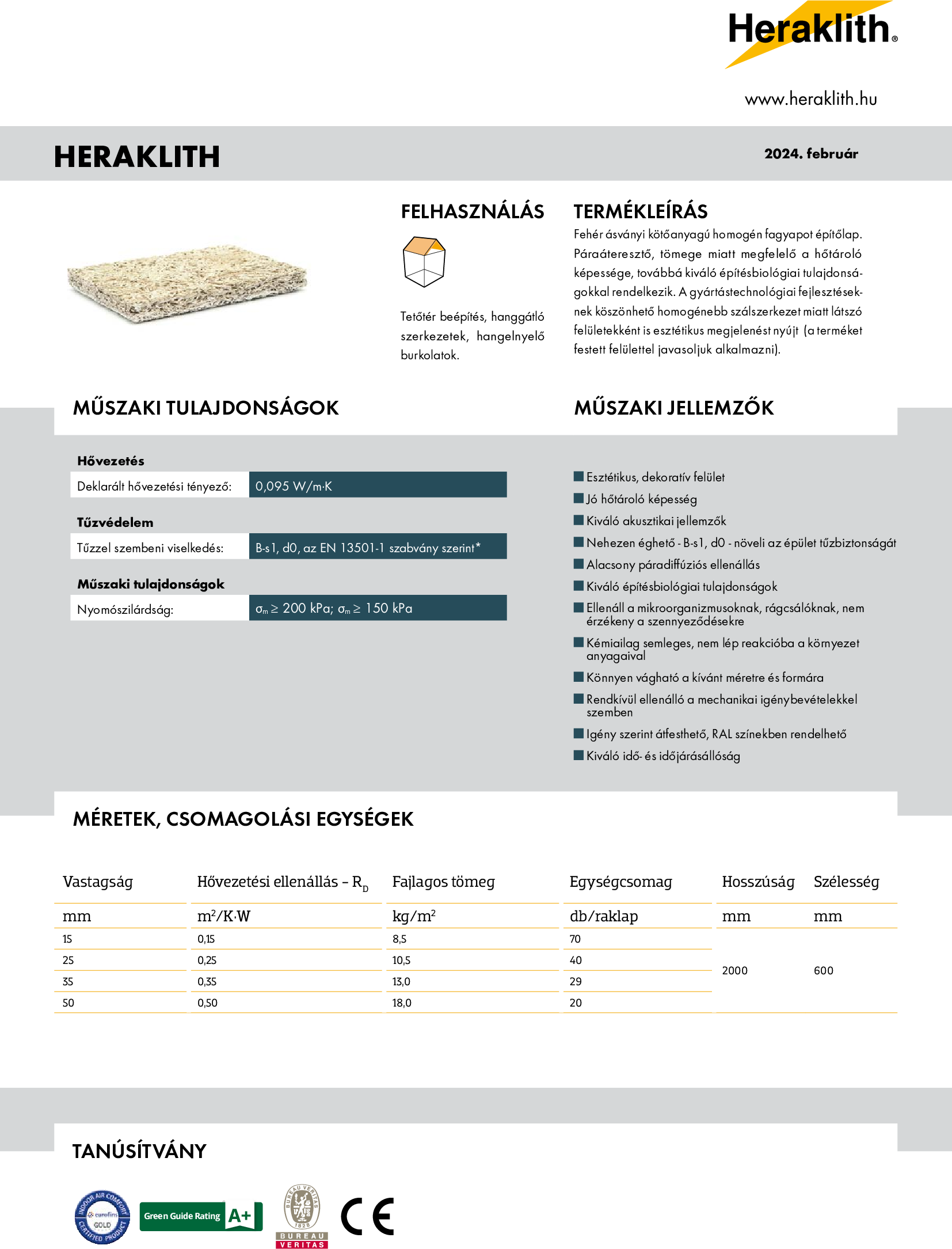 Heraklith műszaki adatlap