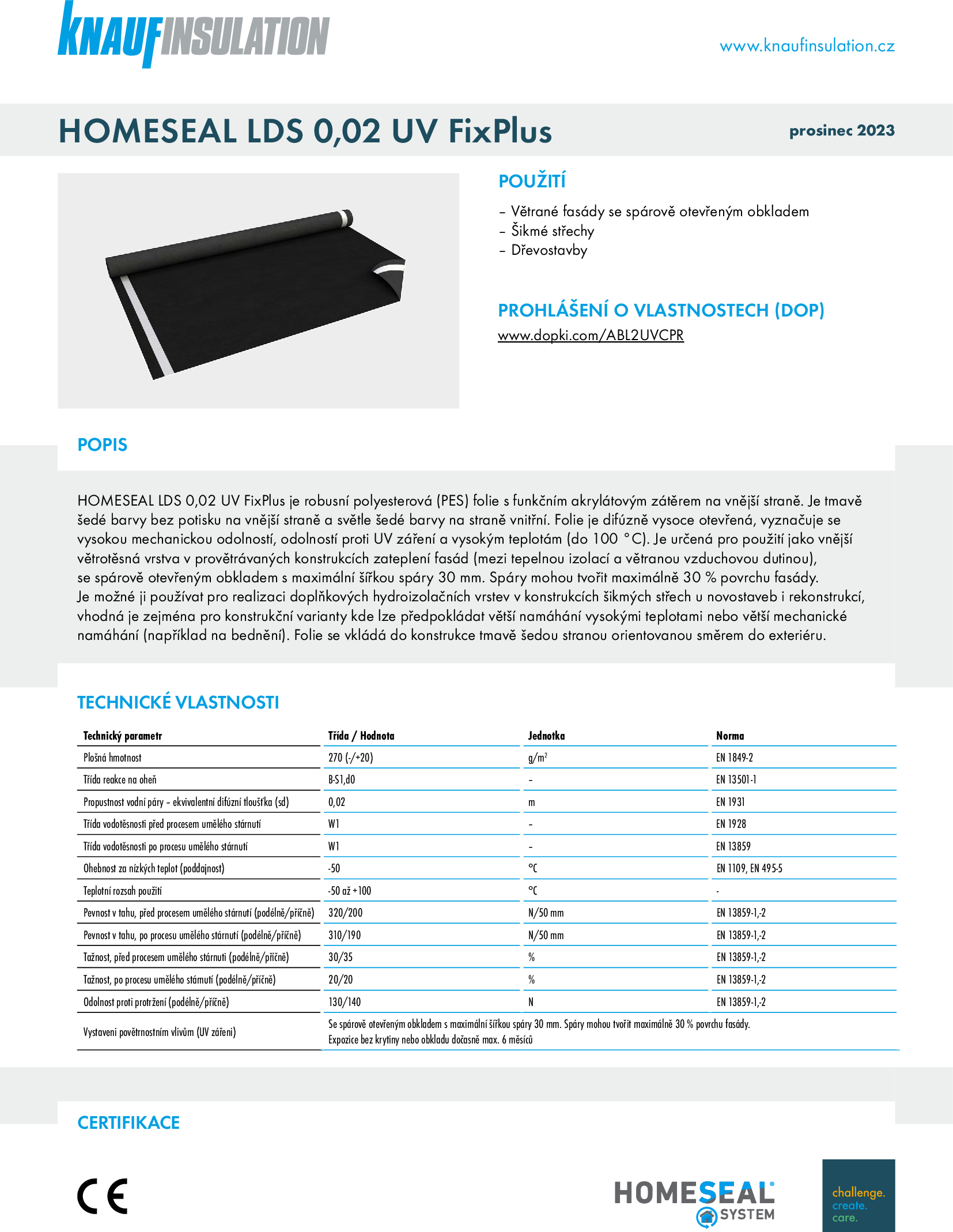 Technický list HOMESEAL LDS 0,02 UV FixPlus