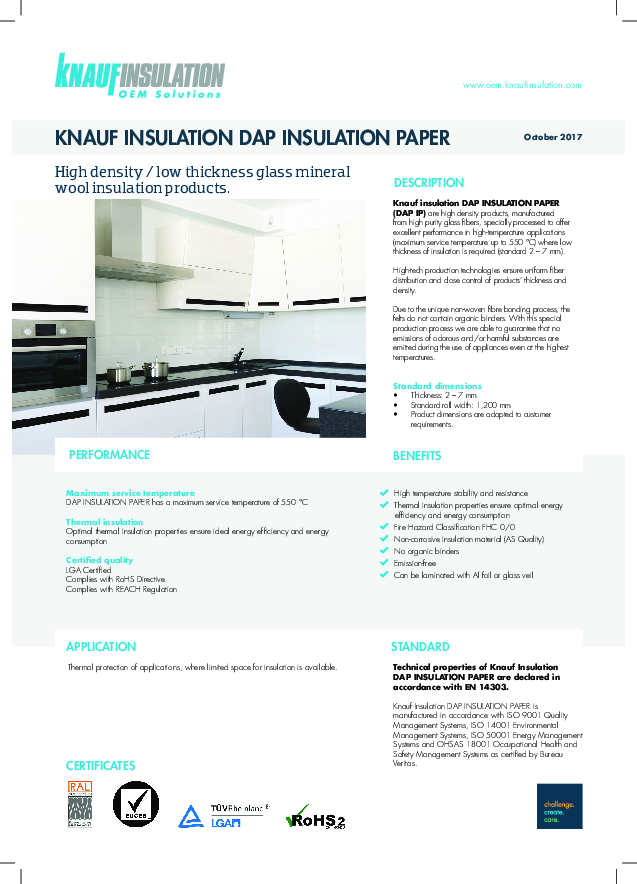 DAP Insulation Paper - Technical Data Sheet