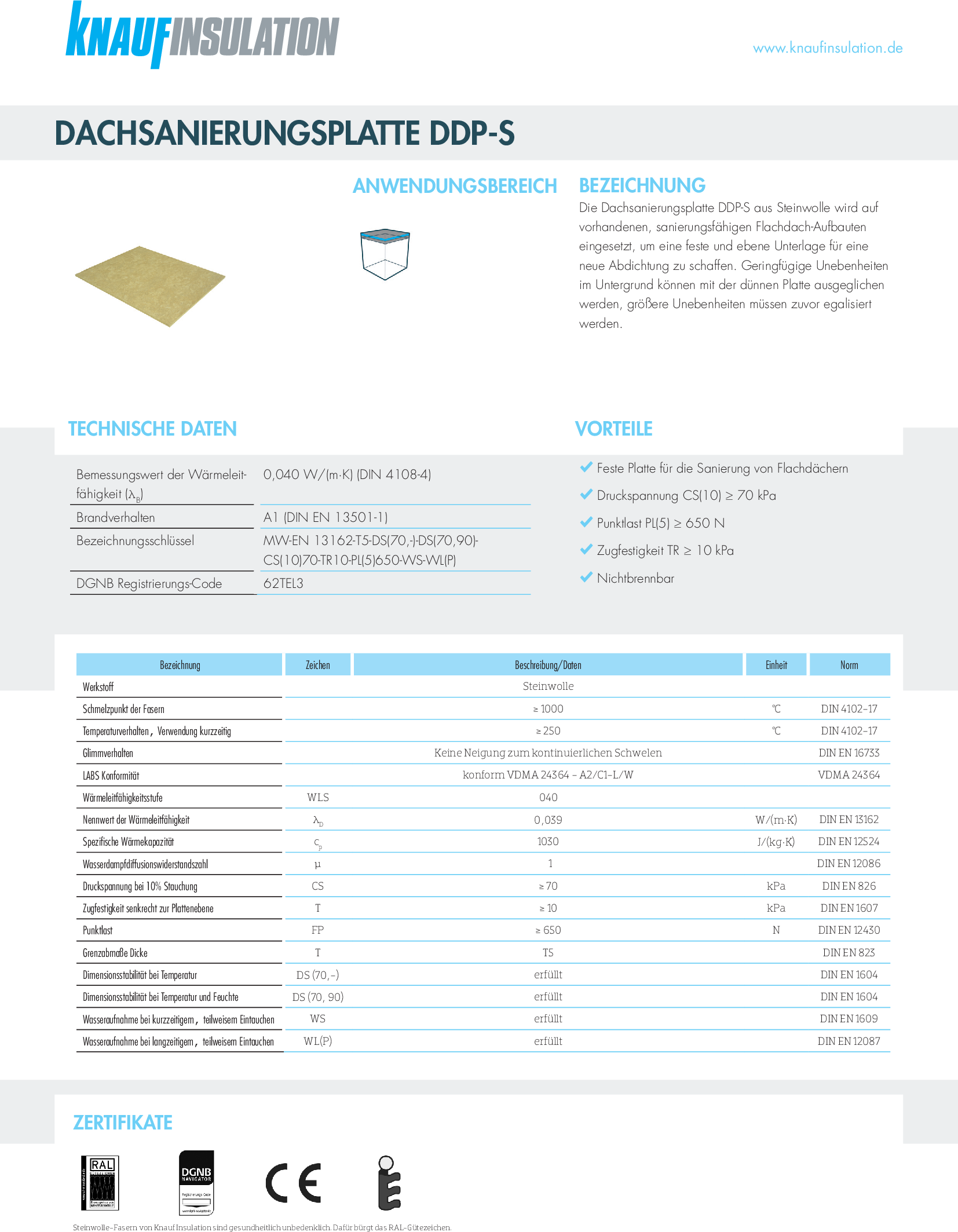 Datenblatt Knauf Insulation Dachsanierungsplatte DDP-S