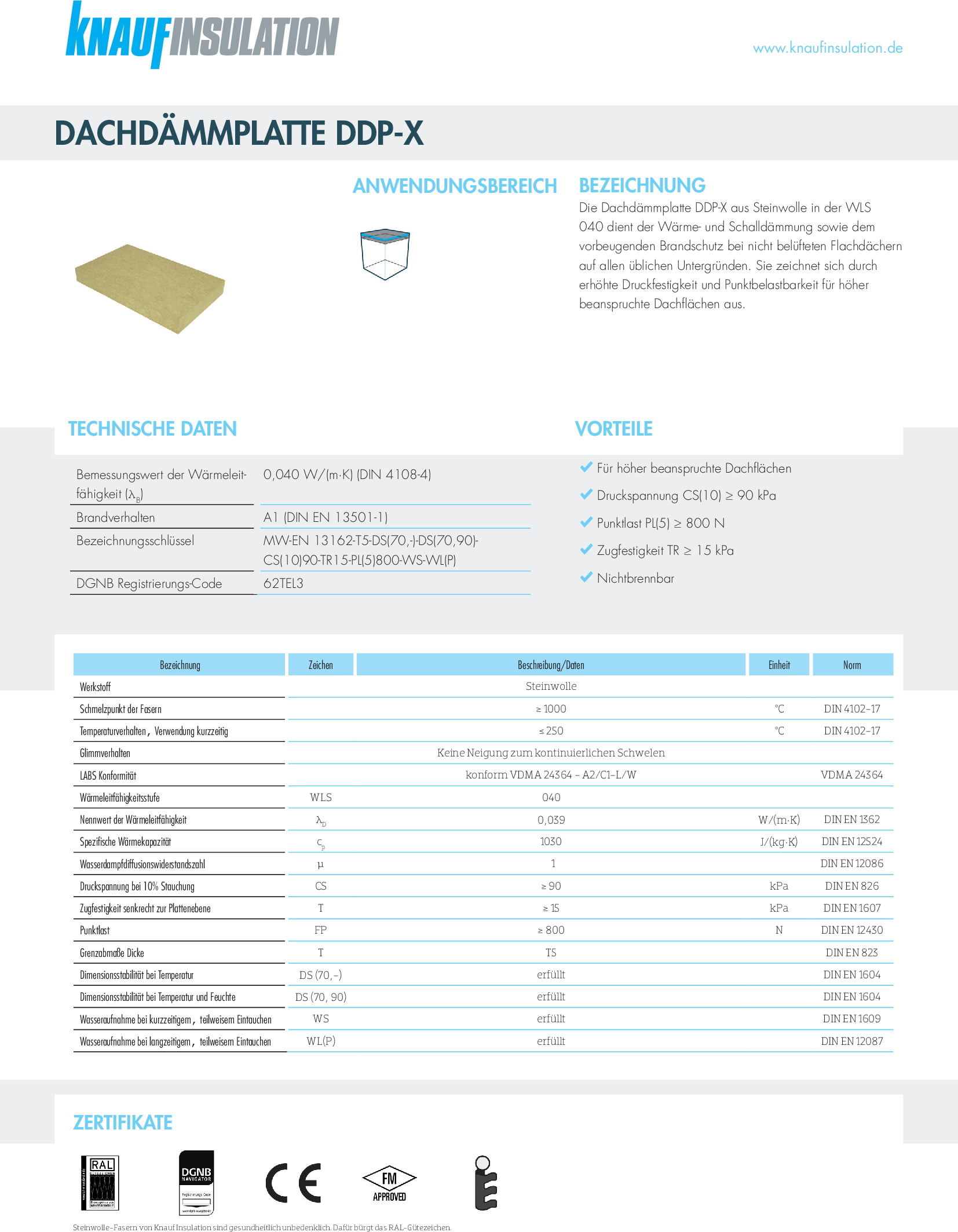 Datenblatt Knauf Insulation Dachdämmplatte DDP-X