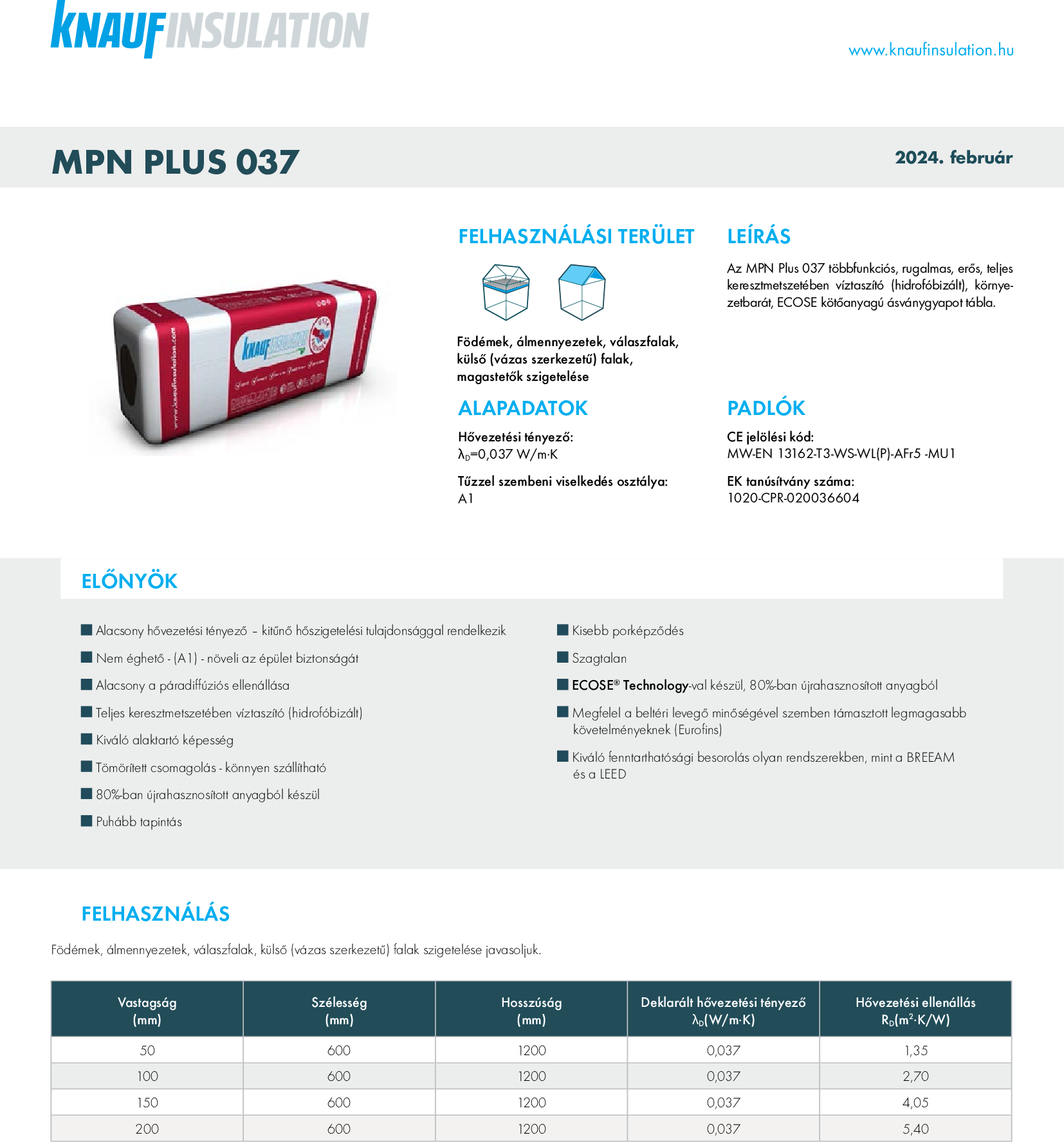 MPN Plus 037 műszaki adatlap