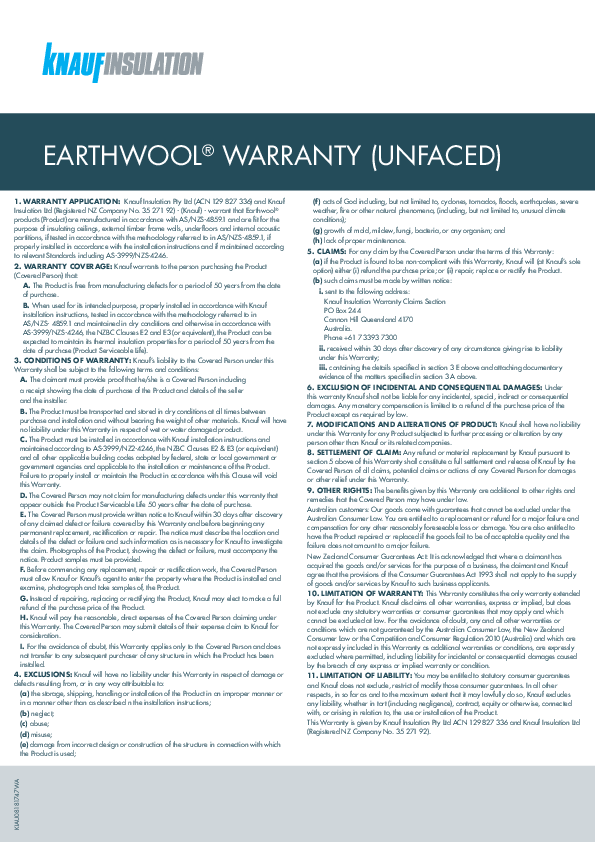 Earthwool warranty