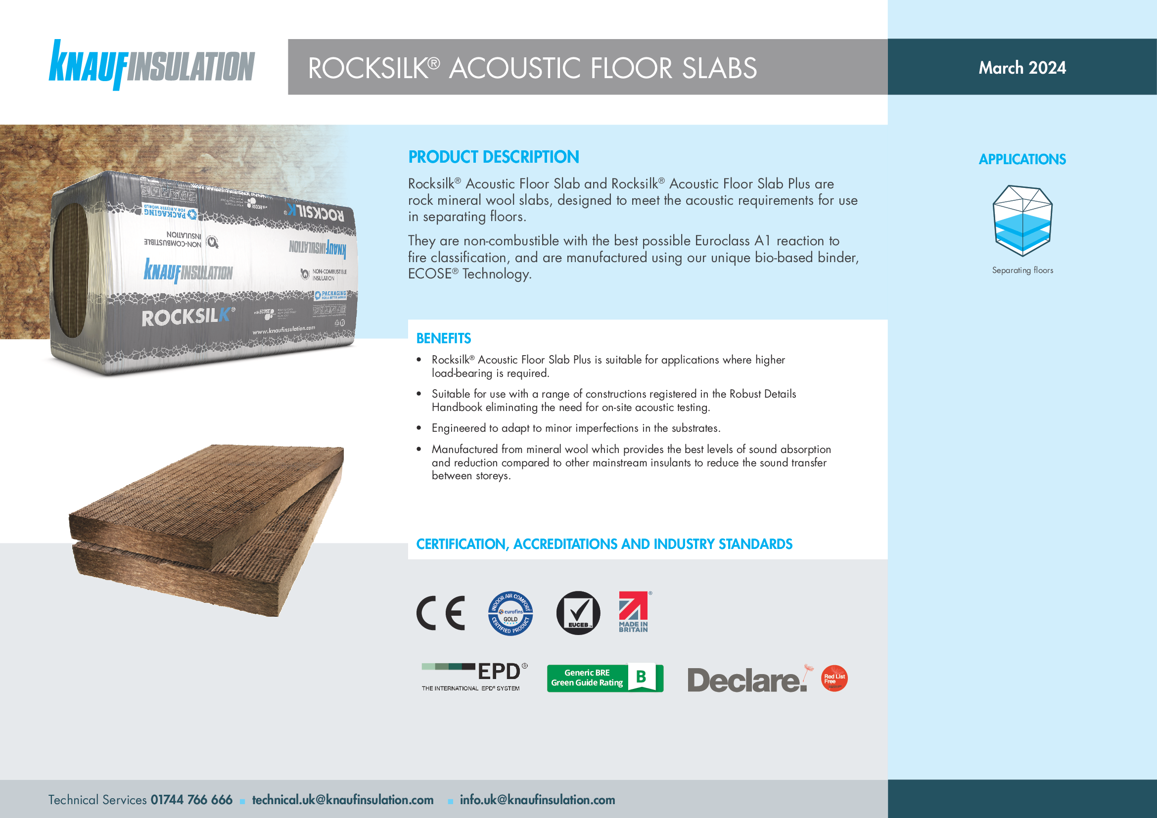 Rocksilk® Acoustic Floor Slab - Product Datasheet
