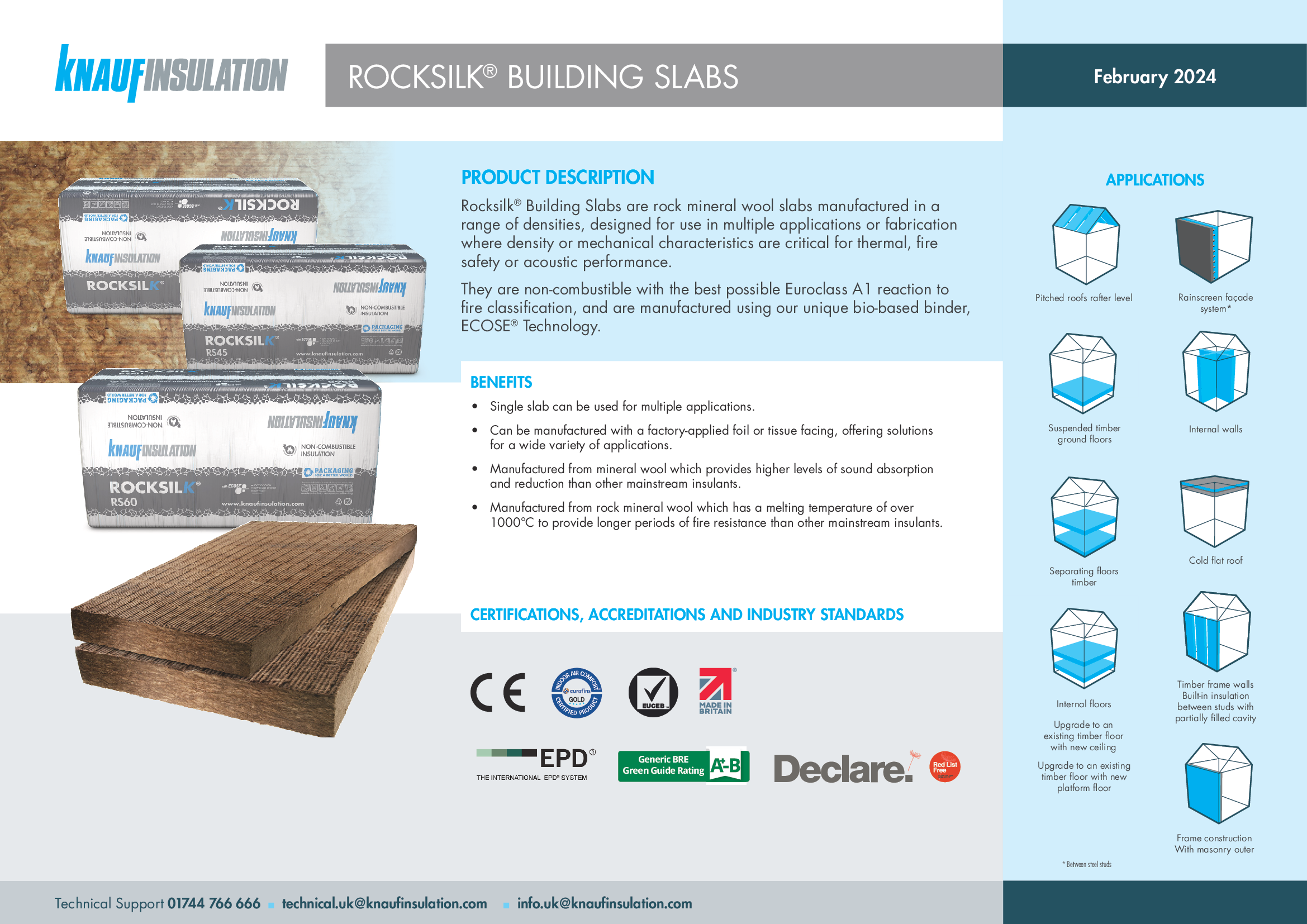 Rocksilk® RS Building Slabs - Product Datasheet