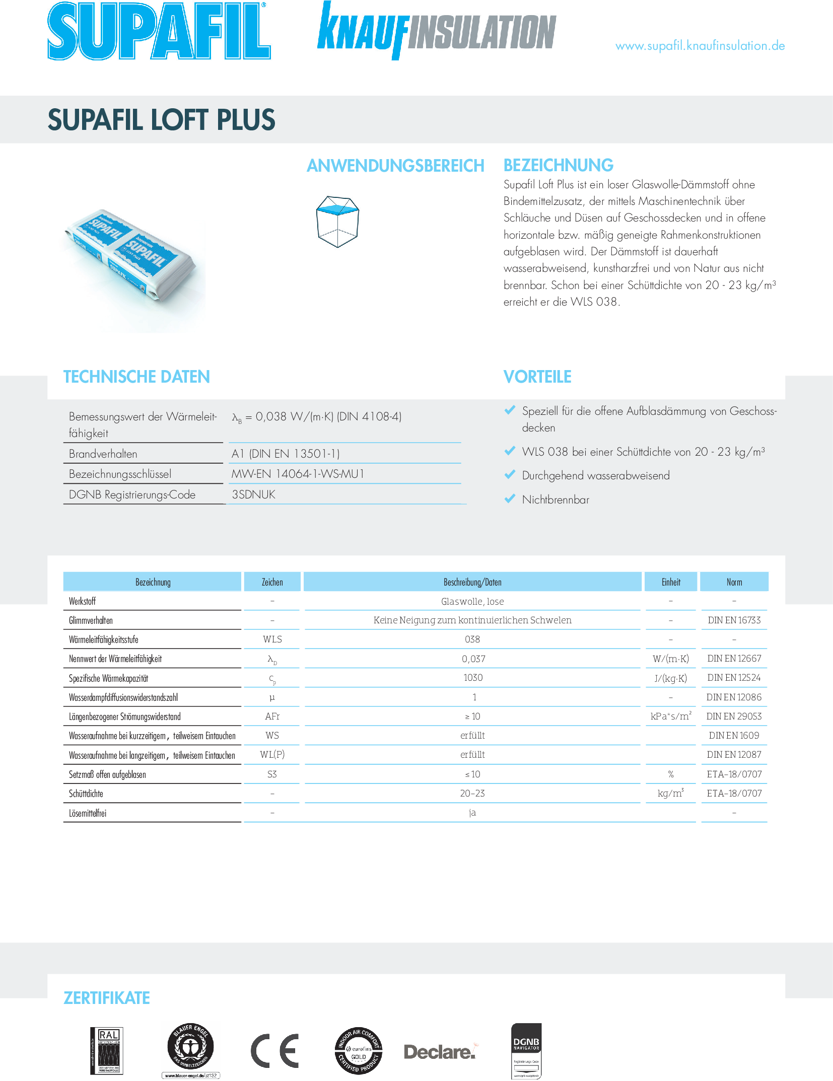 Datenblatt Knauf Insulation Supafil Loft Plus