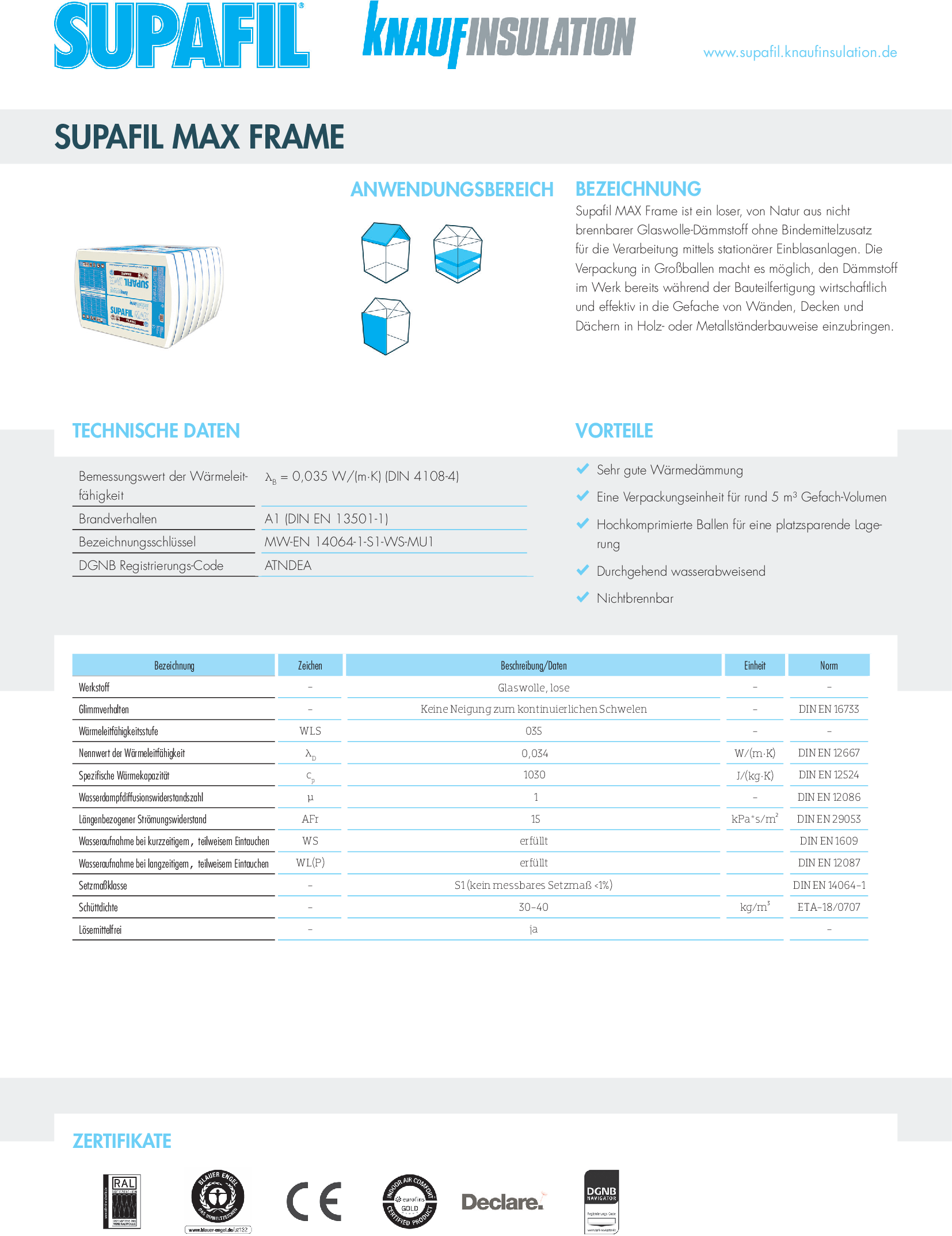 Datenblatt Knauf Insulation Supafil MAX Frame
