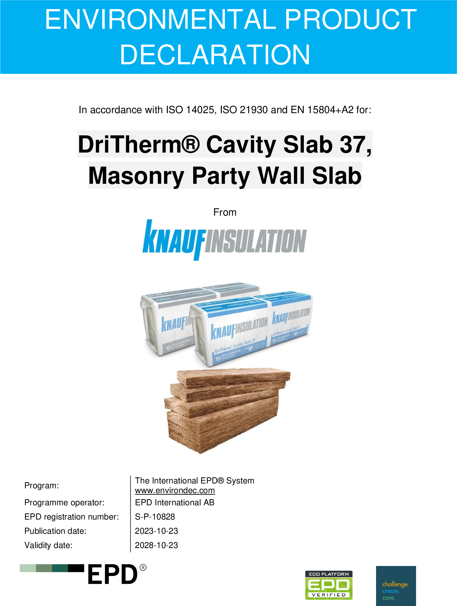 Knauf Insulation DriTherm® Cavity Slab 37,  Masonry Party Wall Slab EPD - EN - UK&I