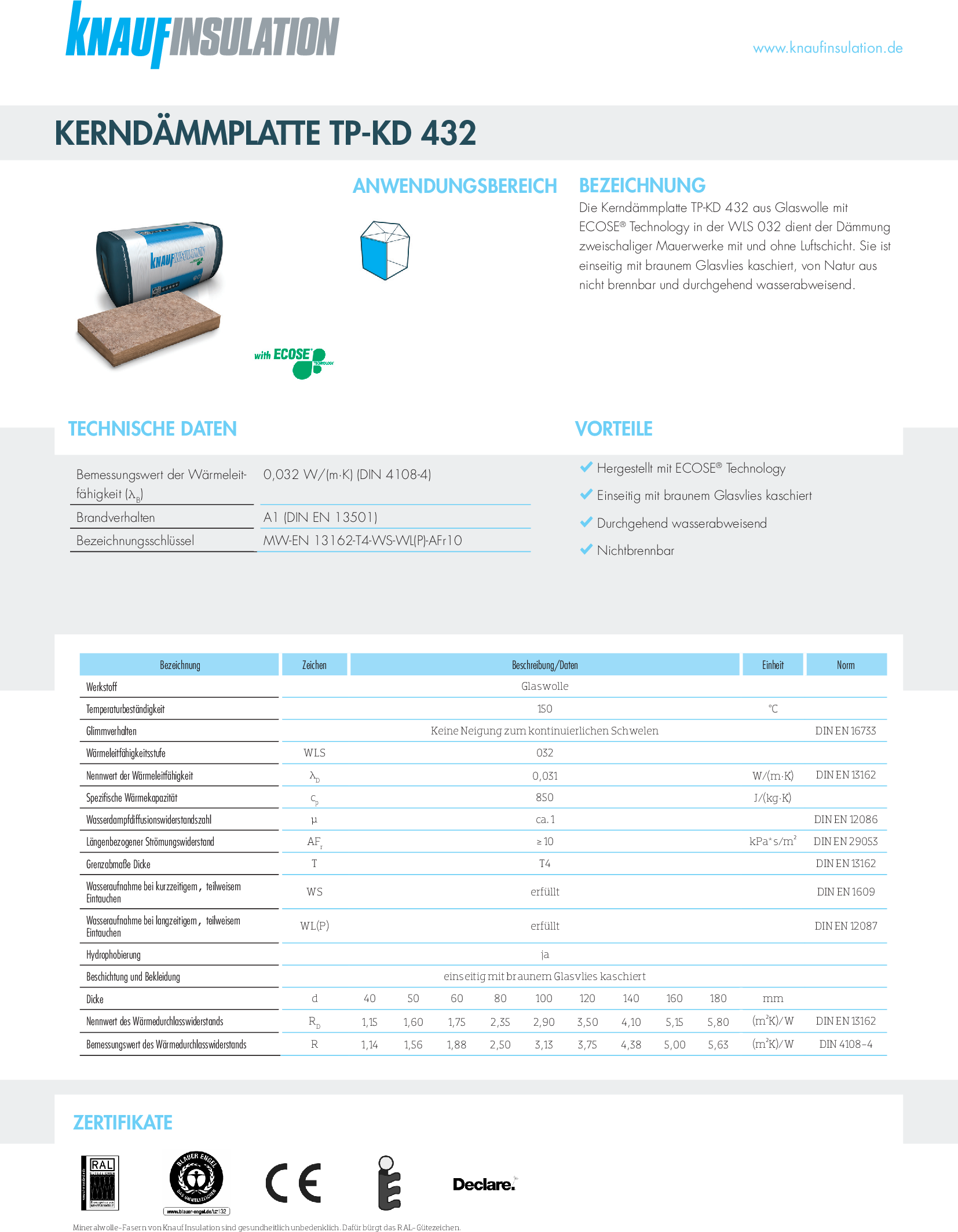Datenblatt Knauf Insulation Kerndämmplatte TP-KD 432