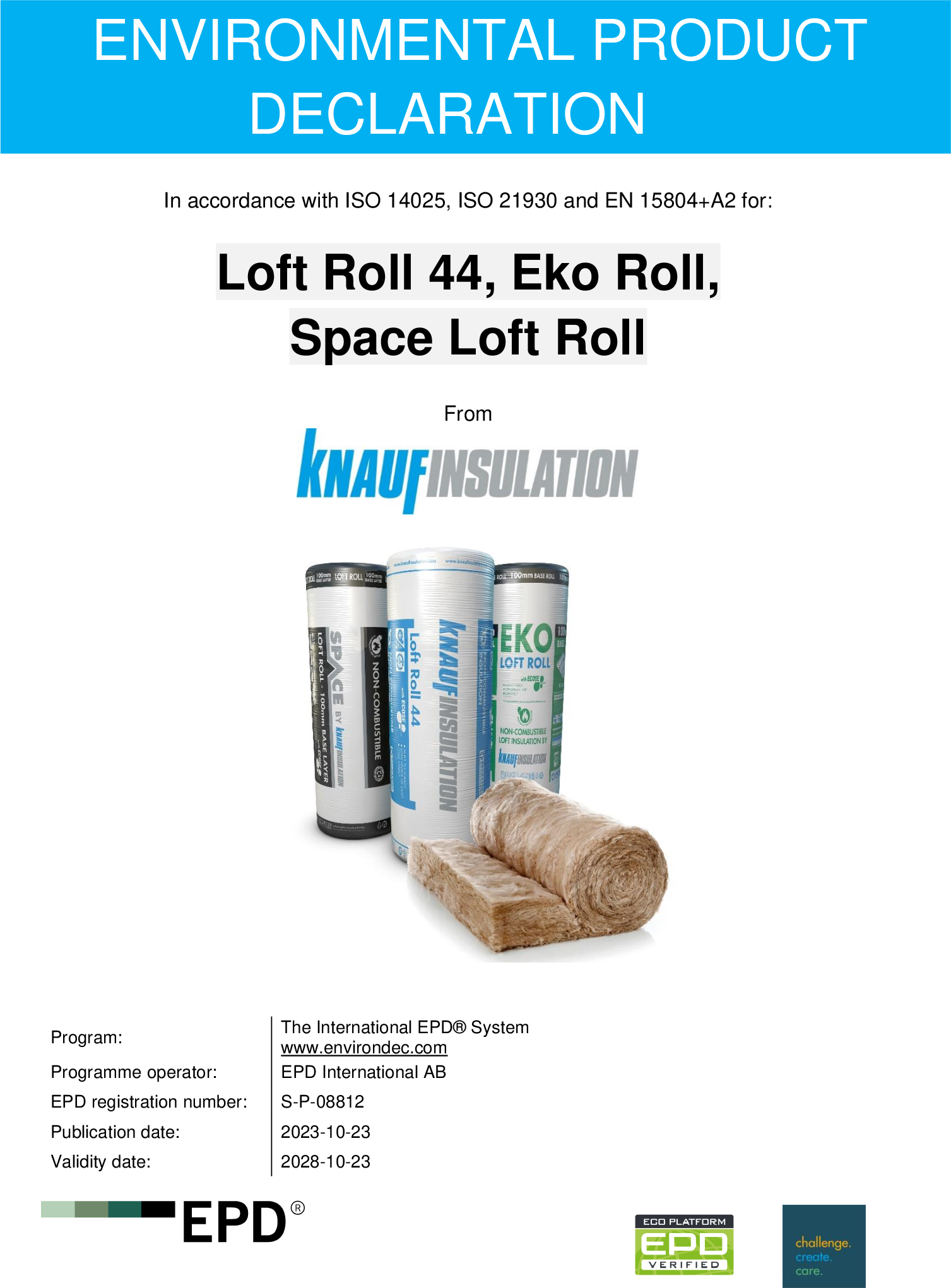 Knauf Insulation Loft Roll 44, Eko Roll, Space Loft Roll EPD - EN - UK&I