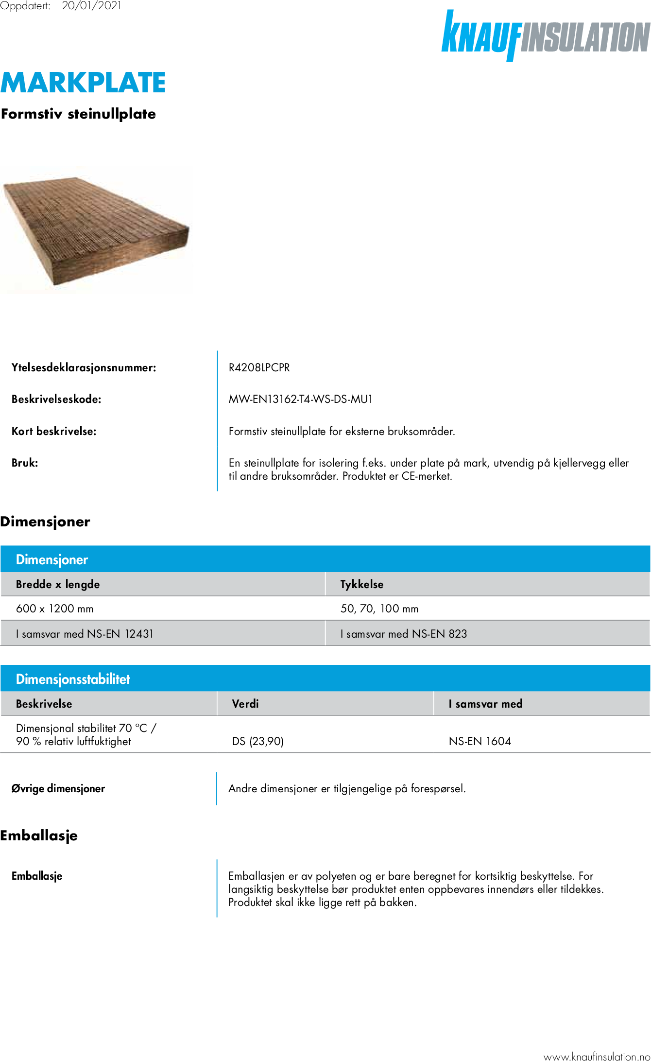 Knauf Insulation Markplate - Datasheet
