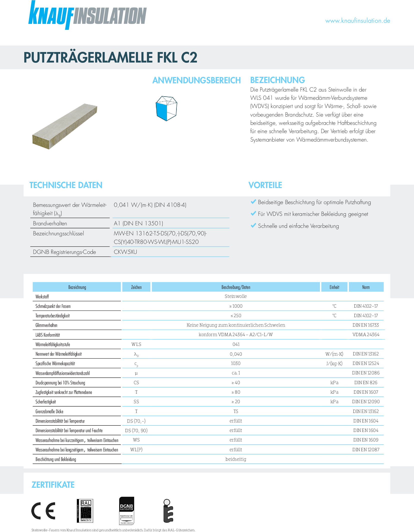 Datenblatt Knauf Insulation Putzträgerlamelle FKL C2