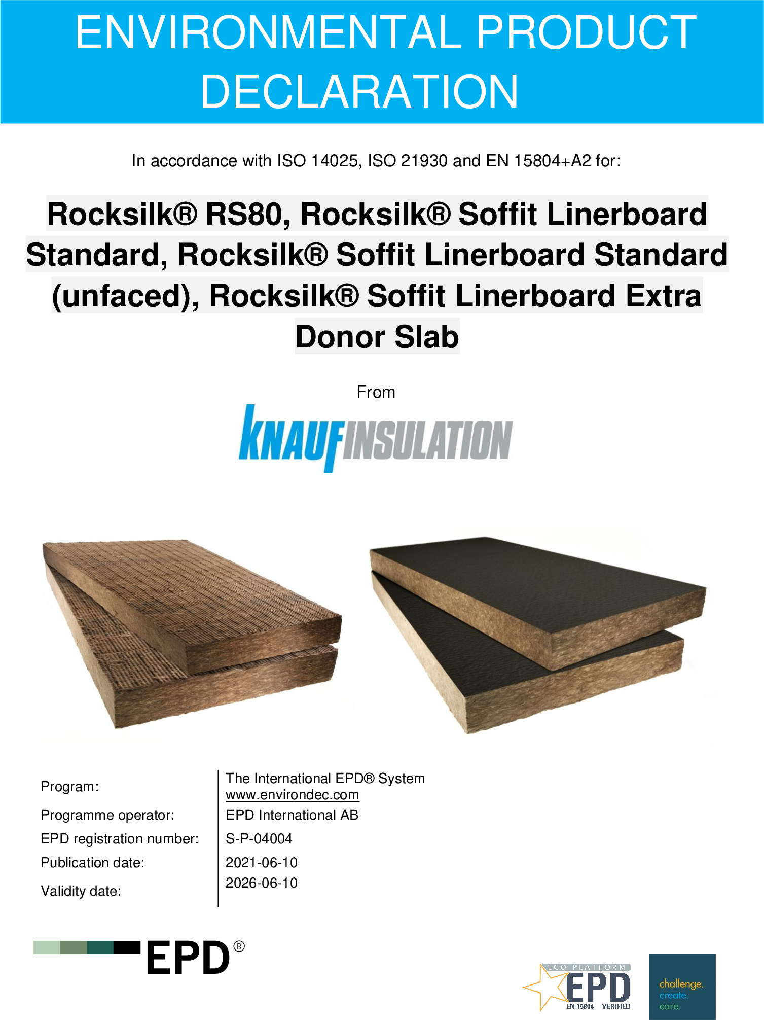 Knauf Insulation Rocksilk Soffit & RS80 EPD S-P-04004