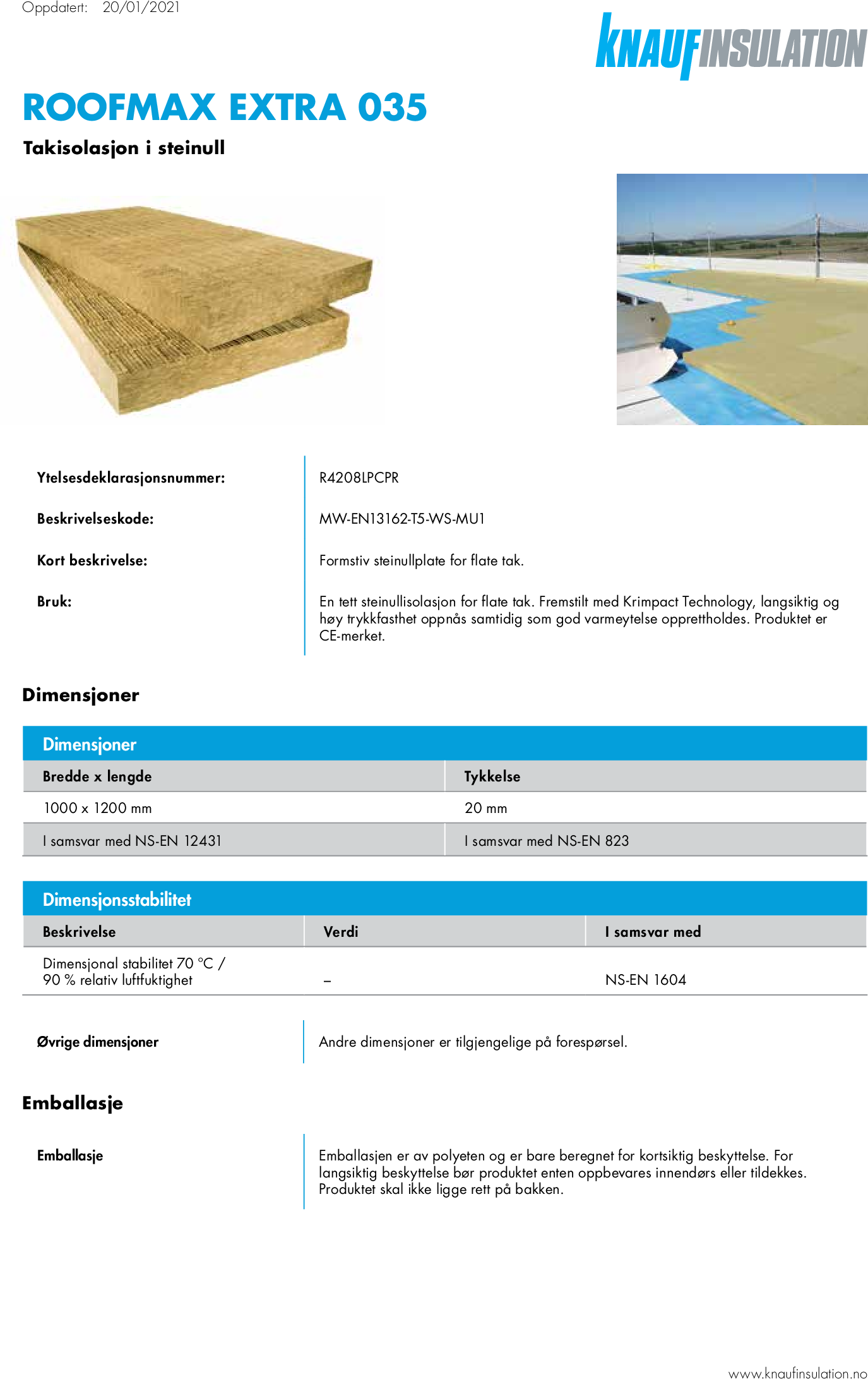 Knauf Insulation RoofMax Extra 035 - Datasheet