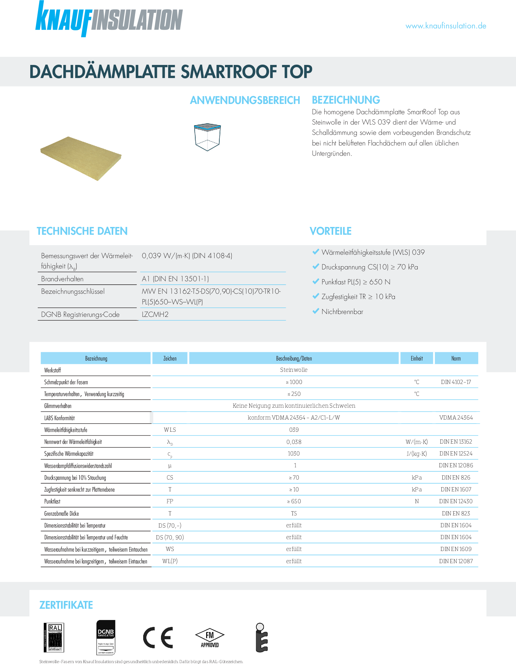 Datenblatt Knauf Insulation Dachdämmplatte SmartRoof Top