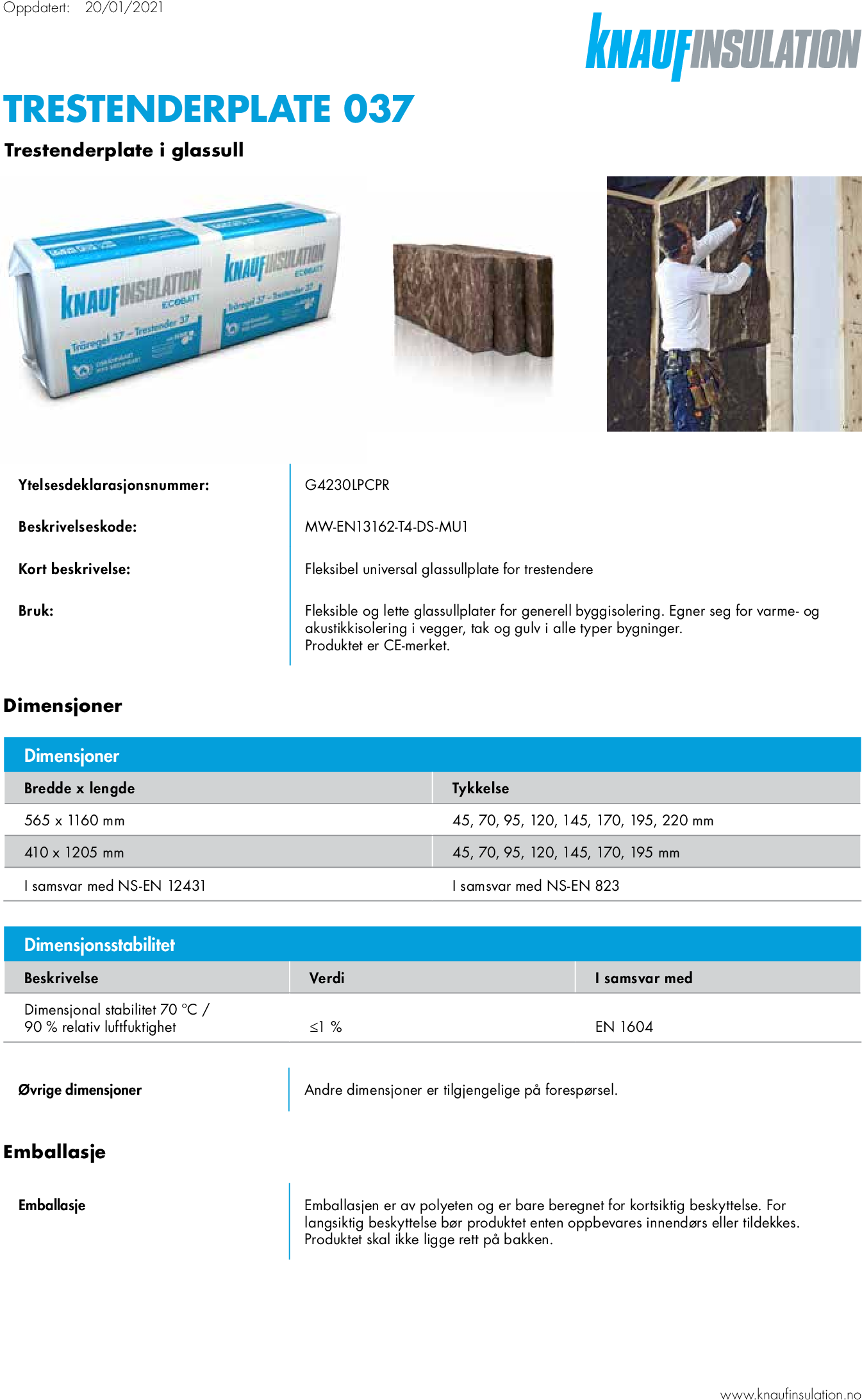 Knauf Insulation Trestenderplate 037 - Datasheet