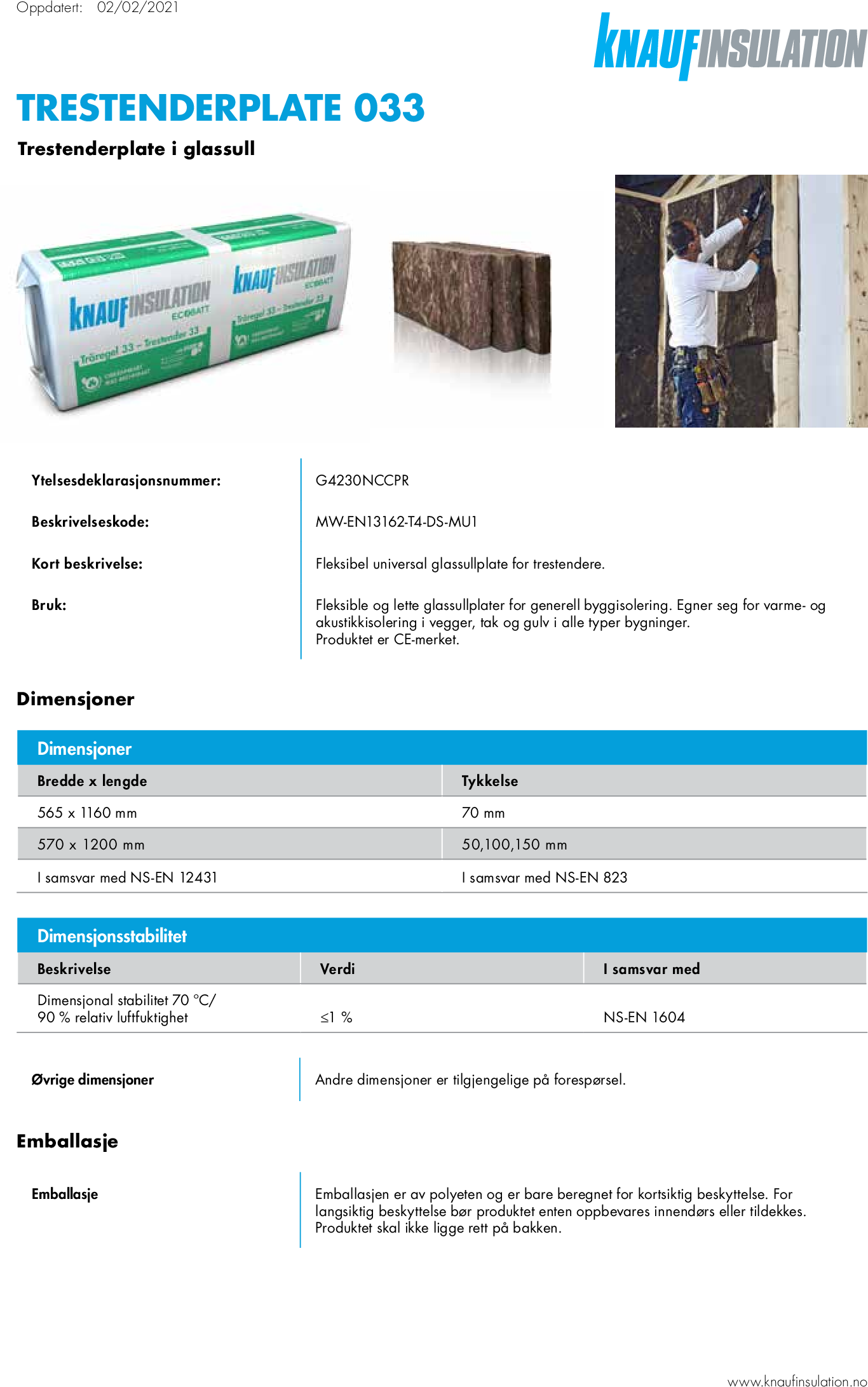 Knauf Insulation Trestenderplate 33 - Datasheet