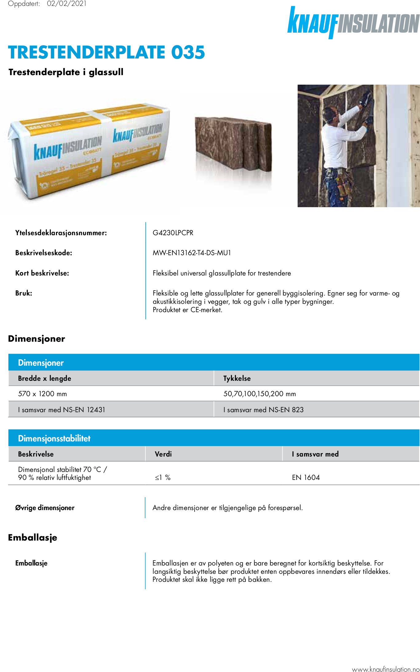 Knauf Insulation Trestenderplate 35 - Datasheet