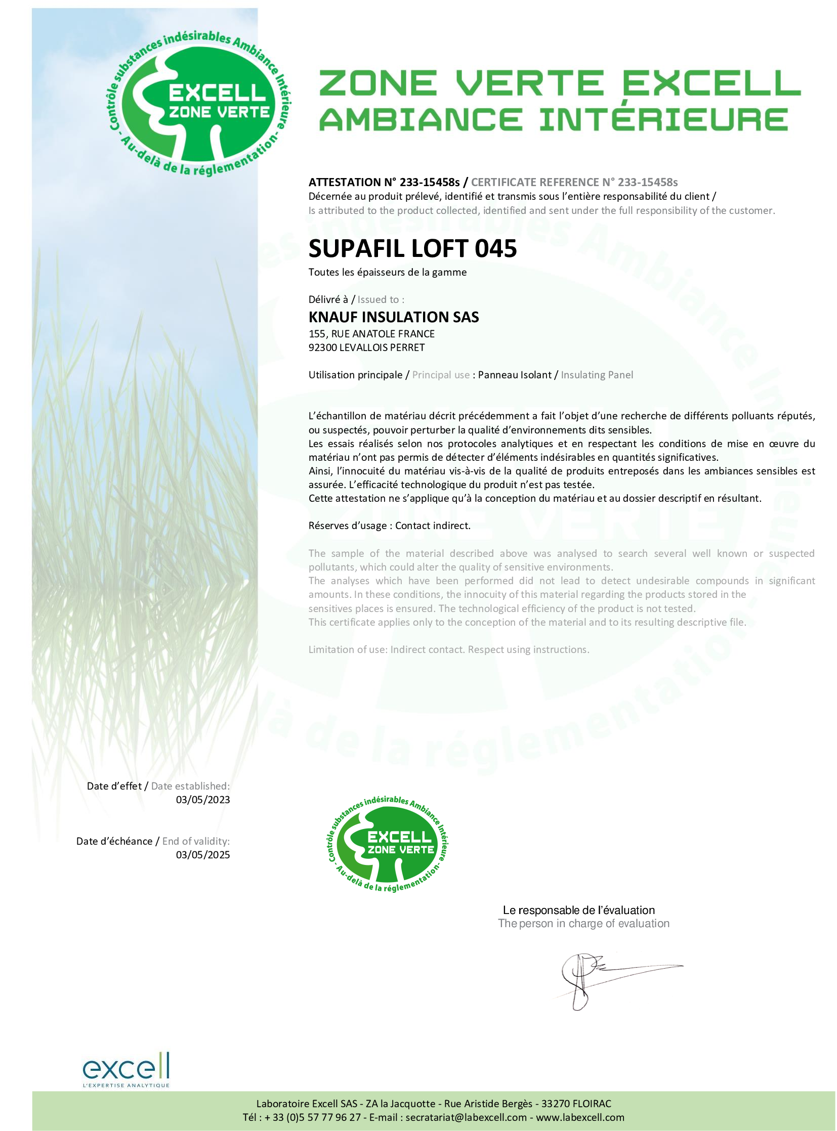 Label Excell Supafil Loft 045