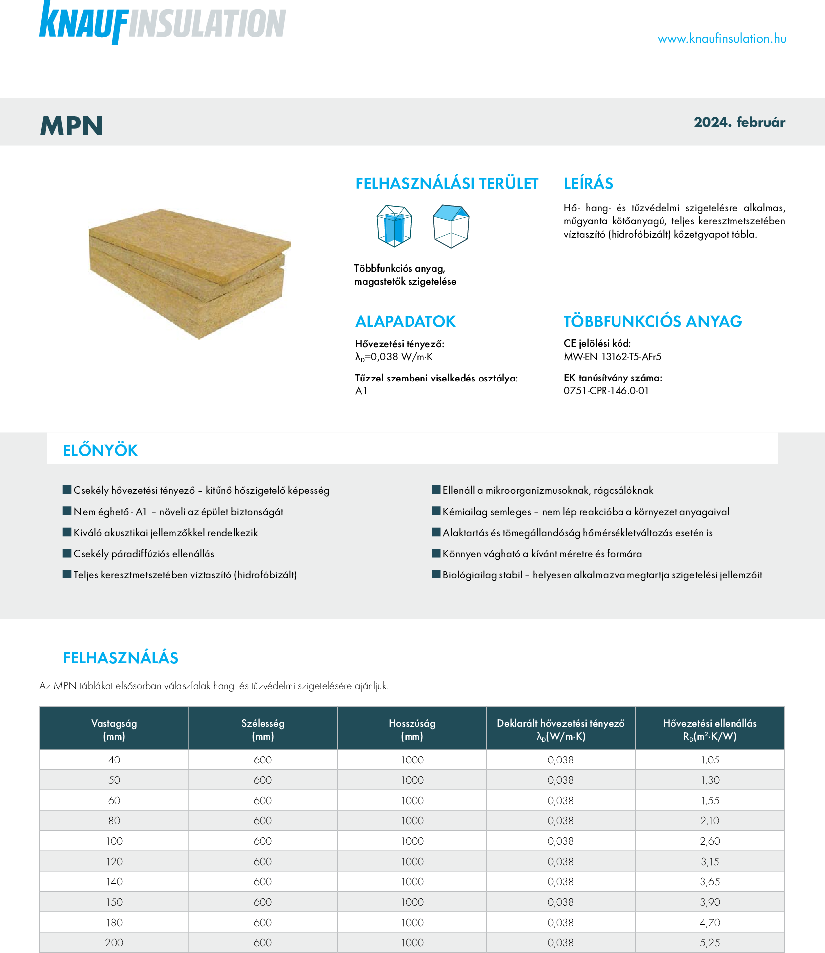 MPN műszaki adatlap