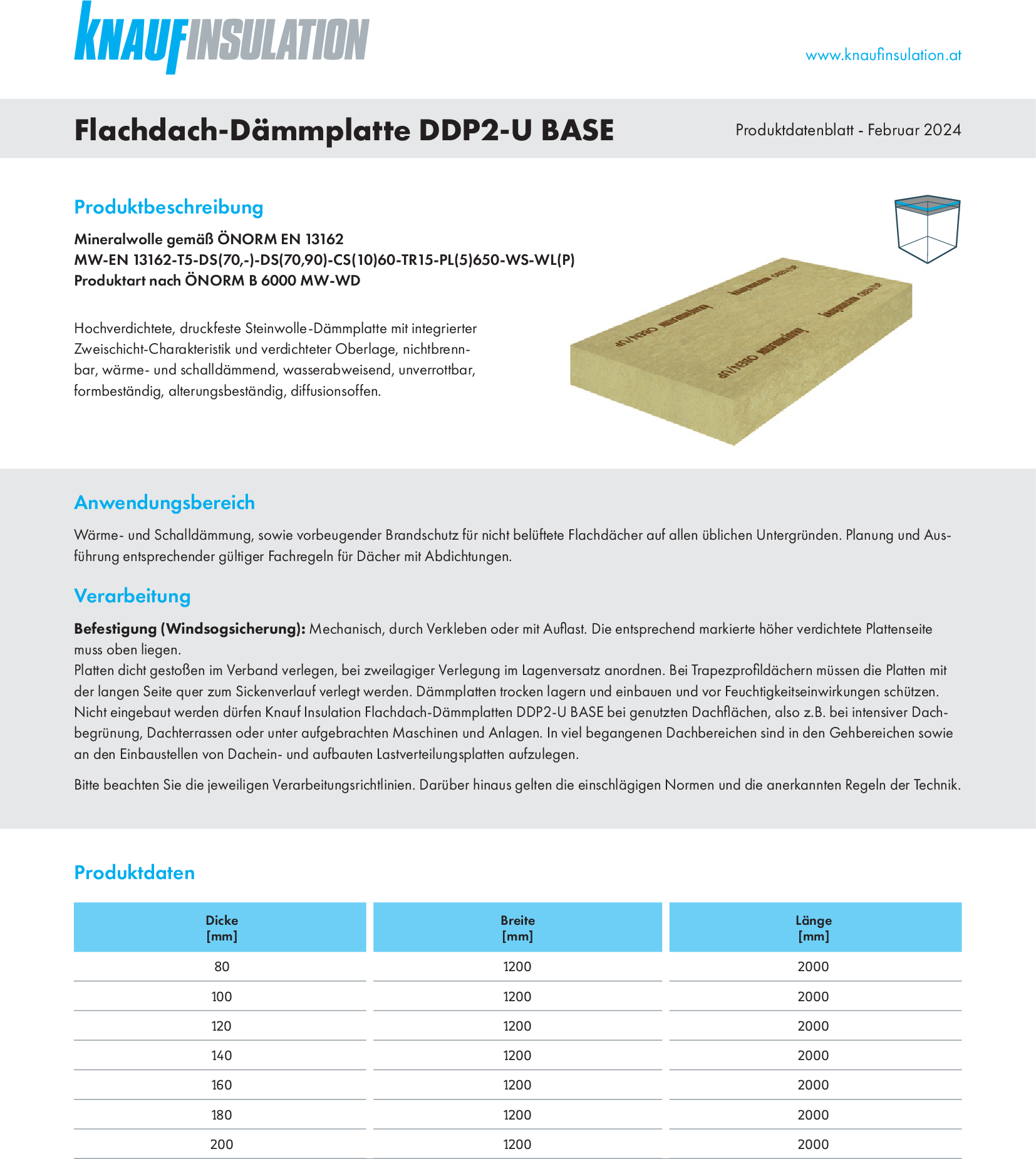 Flachdach-Dämmplatte DDP2-U Base, Produktdatenblatt