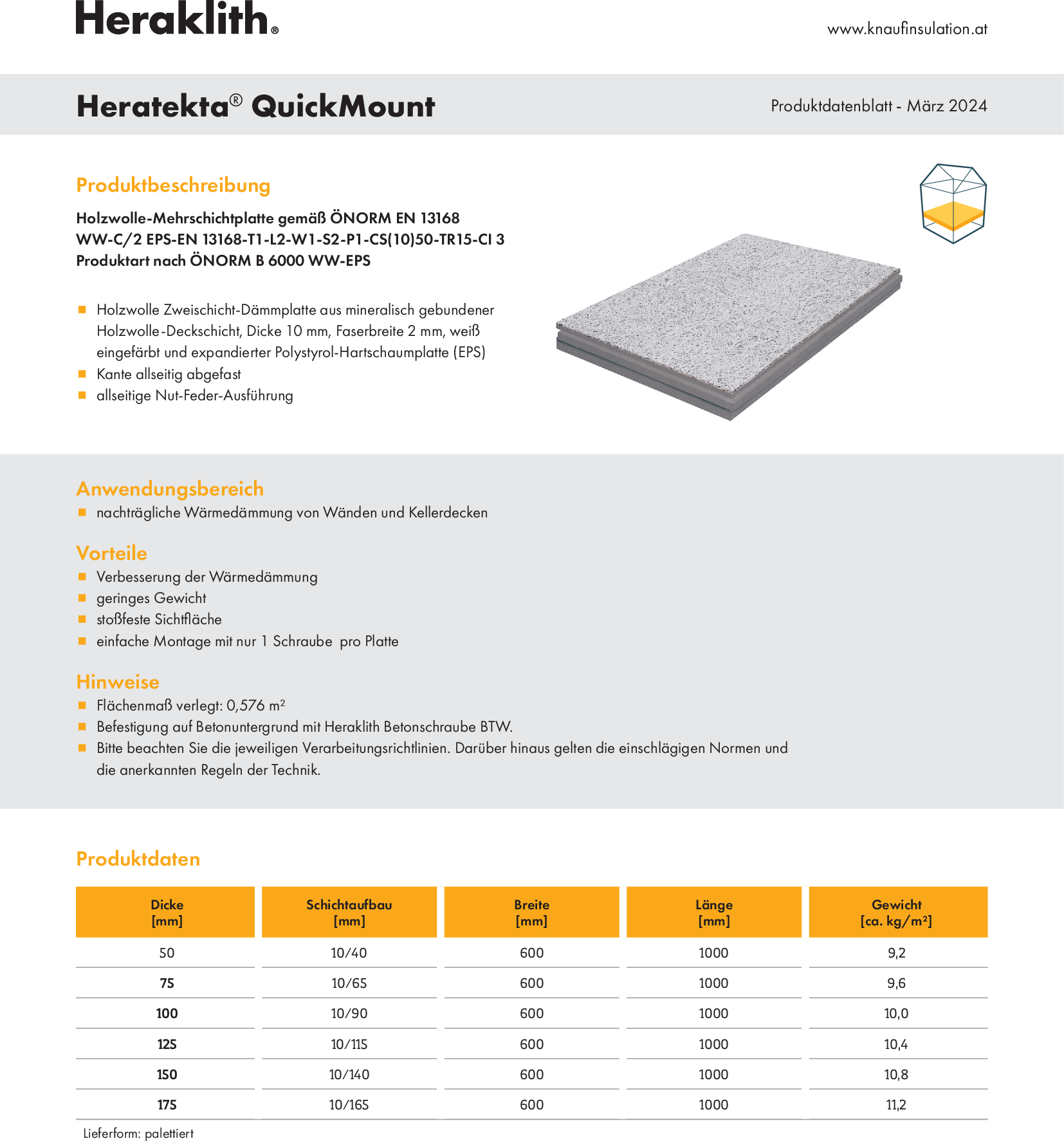 Heratekta QuickMount, Produktdatenblatt