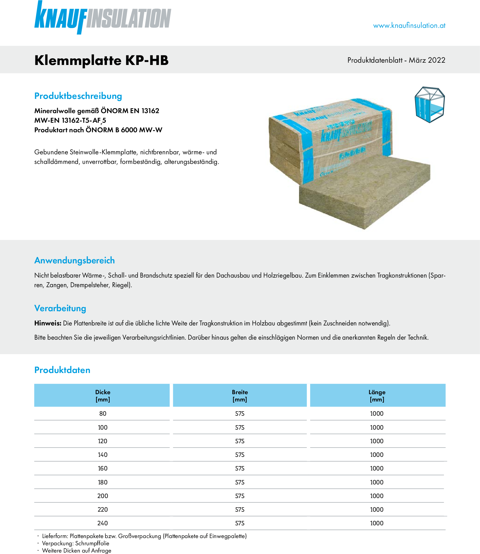 Klemmplatte KP-HB, Produktdatenblatt
