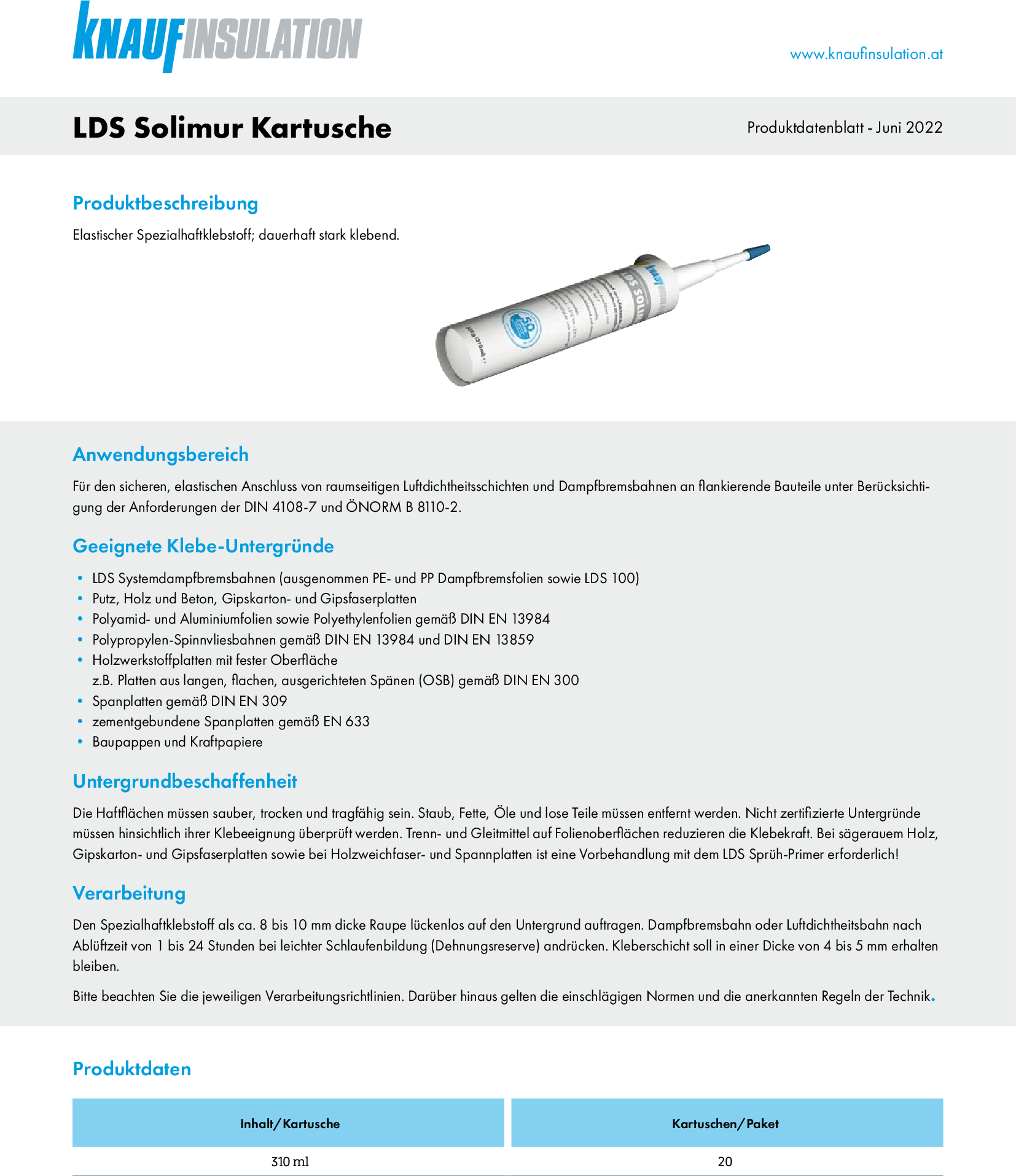 LDS Solimur, Produktdatenblatt