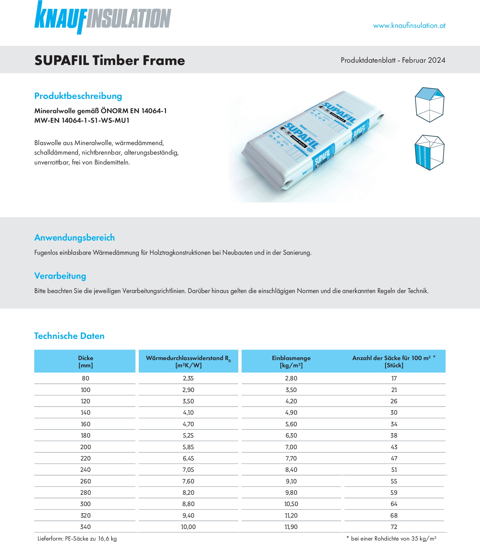 SUPAFIL Timber Frame, Produktdatenblatt