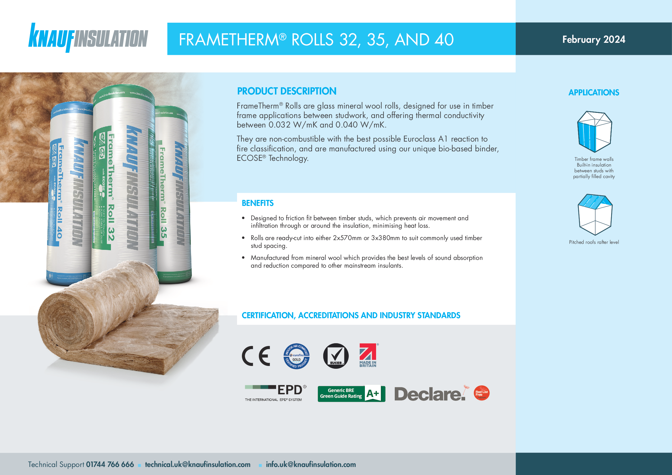 Knauf Insulation FrameTherm® Rolls - Datasheet