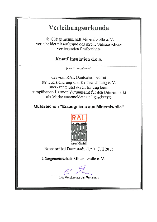 RAL Certificate (Skofja Loka Plant)